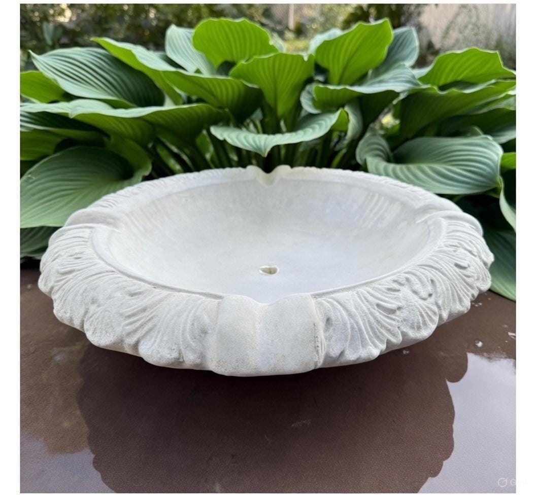 Leafy Replacement Concrete Fountain Bowl 19" Outdoor Garden Water Feature - Bubbler Basin Topper