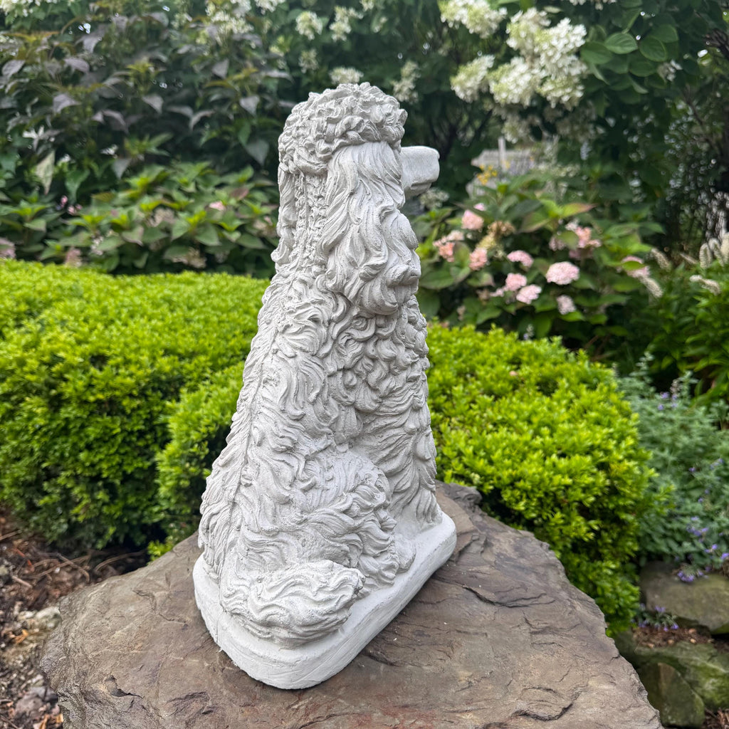 Handcrafted Concrete Poodle Garden Memorial Statue, 15 Inch Dog Sculpture