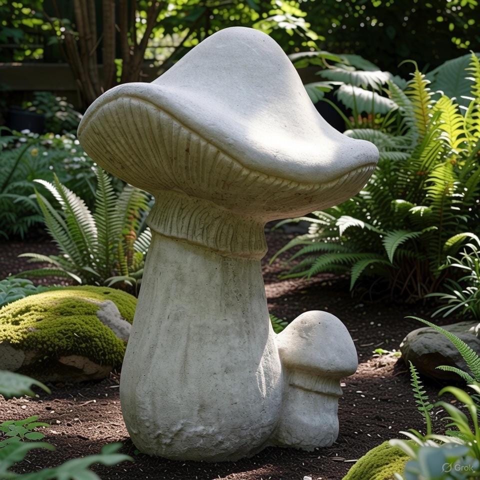 19 Inch Handmade Concrete Mushroom Garden Statue Whimsical Toadstool Yard Art Lawn Ornament Sculpture
