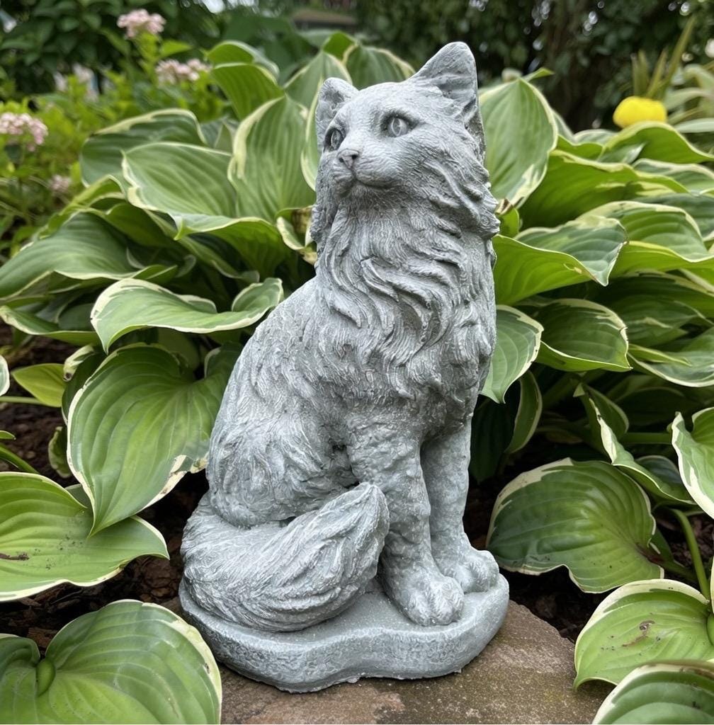 Concrete Cat Garden Statue 11" Outdoor Cat Statue
