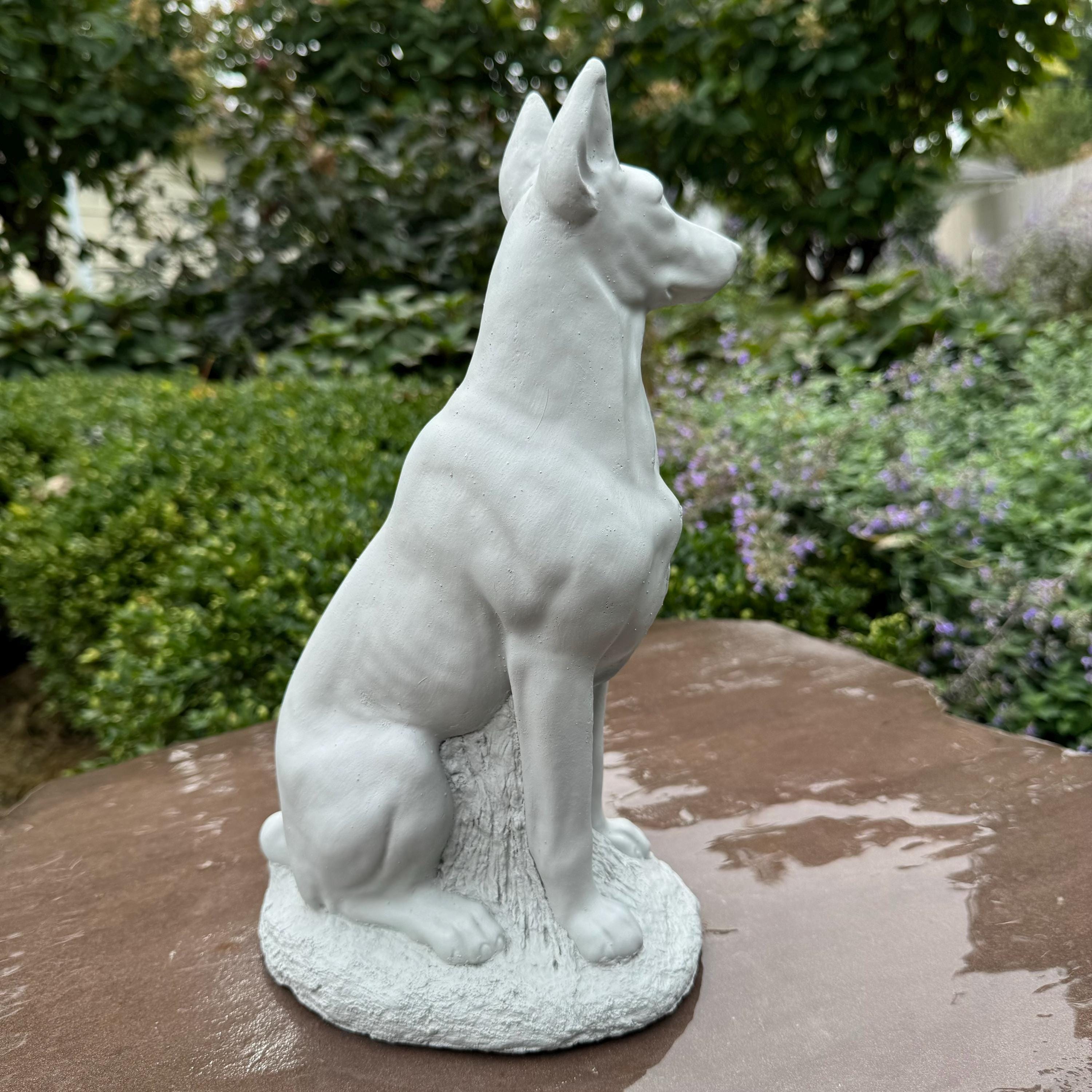 12 Inch Concrete Doberman Pinscher Garden Statue: Outdoor Dog Sculpture Yard Decor Lawn Ornament Pet Memorial Gift