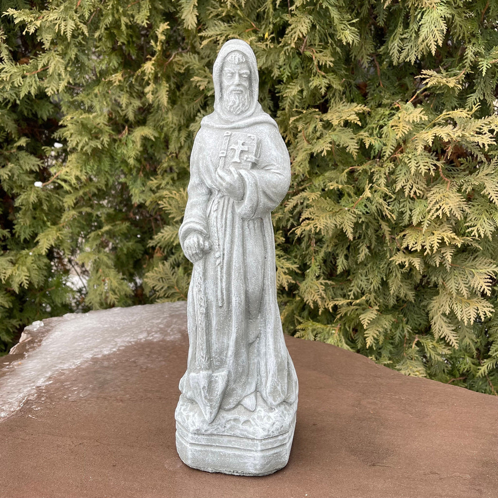 15 Inch Painted Saint Fiacre Garden Statue - Concrete Catholic Patron Sculpture Outdoor Yard Ornament Gift