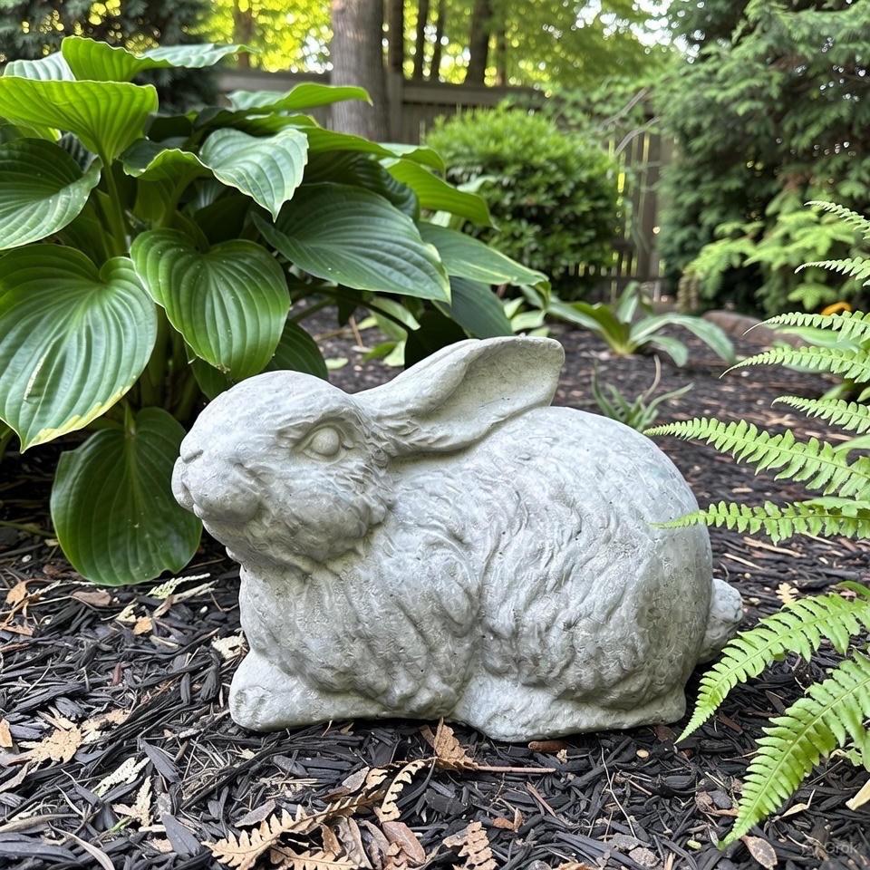 Concrete Rabbit Garden Statue 11" Modern Bunny Sculpture Outdoor Yard Art Lawn Ornament Animal Decor