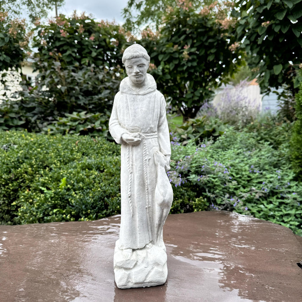 17" Concrete Saint Francis with Deer Statue - Catholic Garden Sculpture Religious Yard Art Ornament Decor
