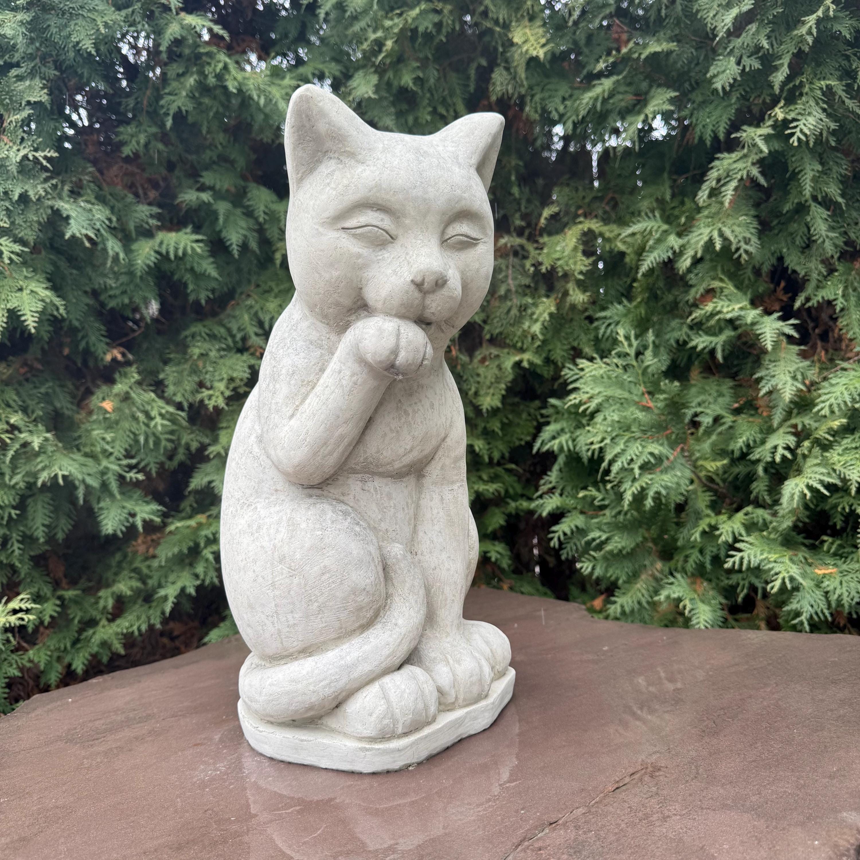 Concrete Cat Statue 16" Cement Cat Garden Statues