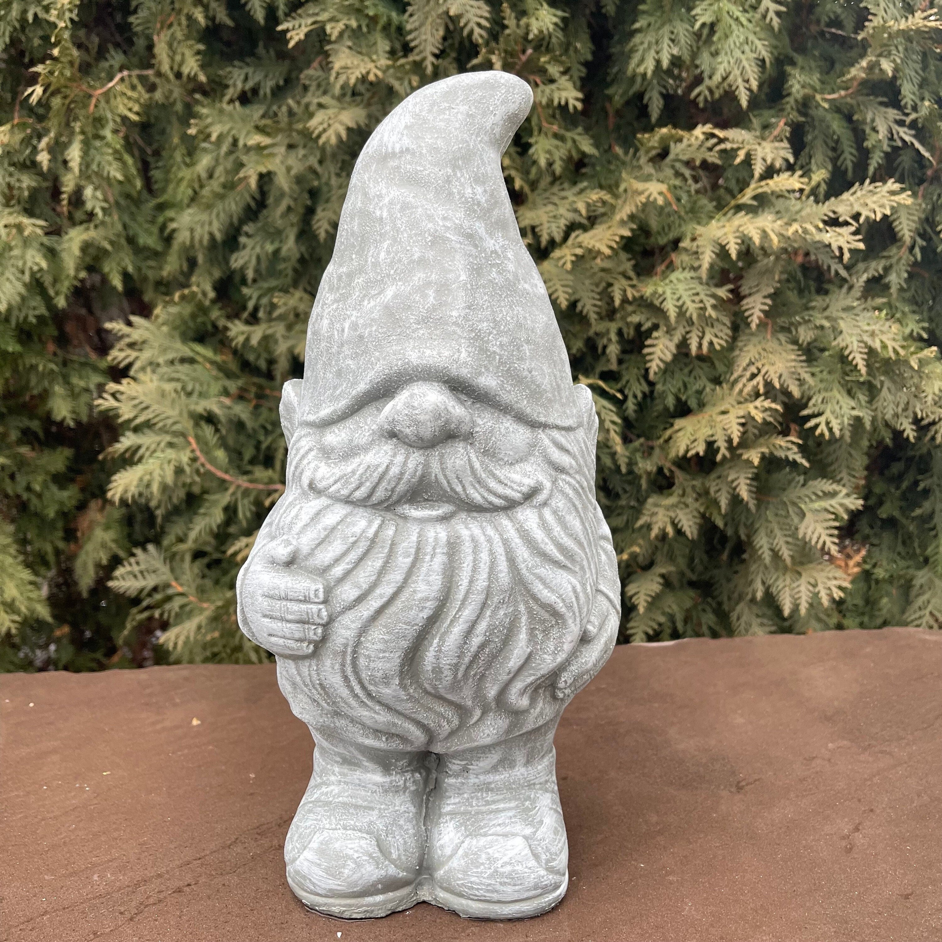 14 Inch Concrete Garden Gnome Statue - Funny Outdoor Lawn Ornament Gift with Hat for Patio Yard Decor