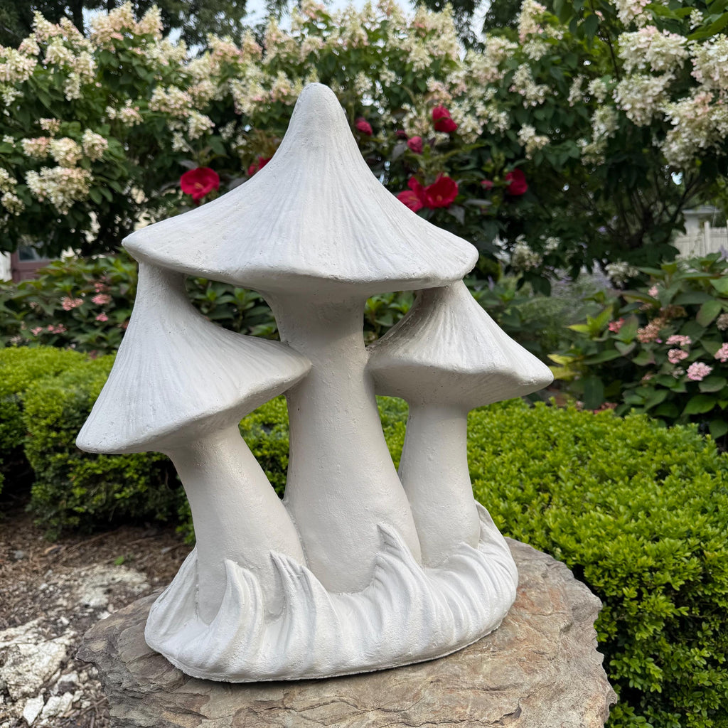 Large Concrete Triple Mushroom Statue 21" Outdoor Garden Sculpture Yard Art Decor Ornament Gift