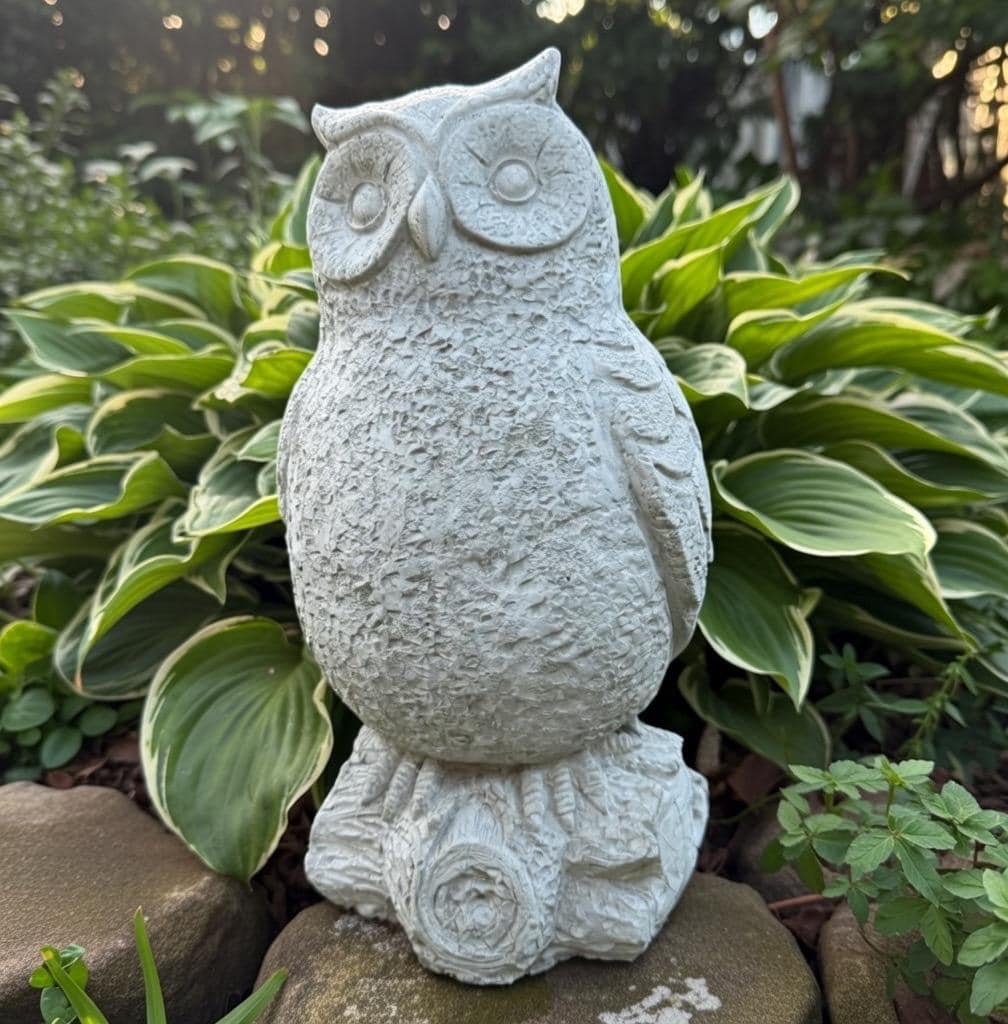 Rustic Owl Garden Statue 11" Concrete Outdoor Bird Sculpture Yard Art Lawn Ornament