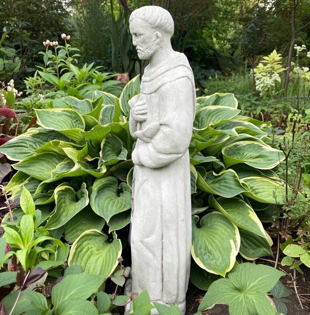 24 Inch Concrete Saint Francis Statue with Birds Catholic Garden Religious Sculpture Yard Decor Lawn Ornament Gift