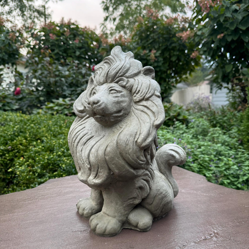 Sitting Concrete Lion Statue 16 Inch Garden Sculpture Outdoor Decor Lawn Ornament Animal Figure Yard Art