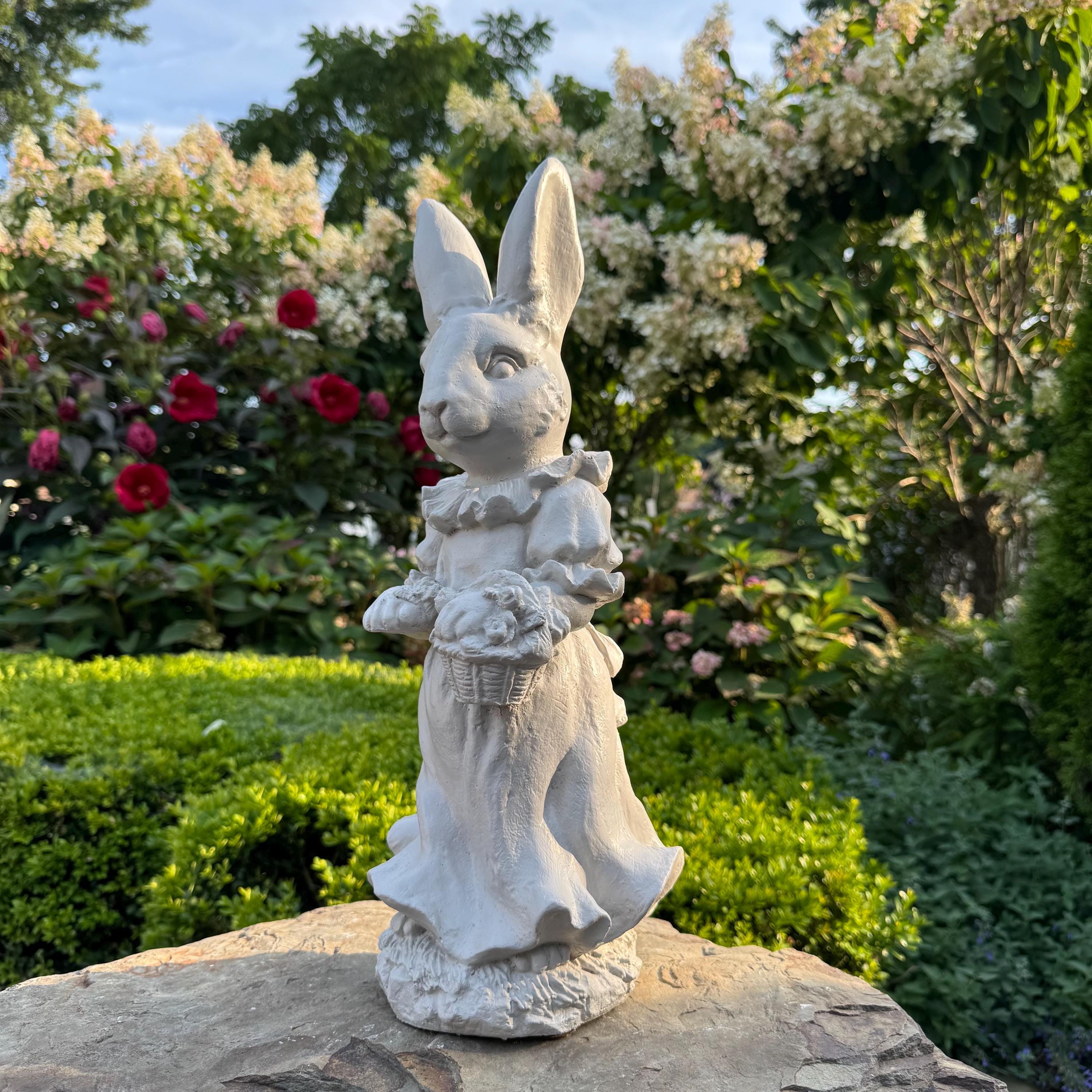 Vintage Style Rabbit Statue, Concrete Garden Bunny Sculpture, Easter Decor