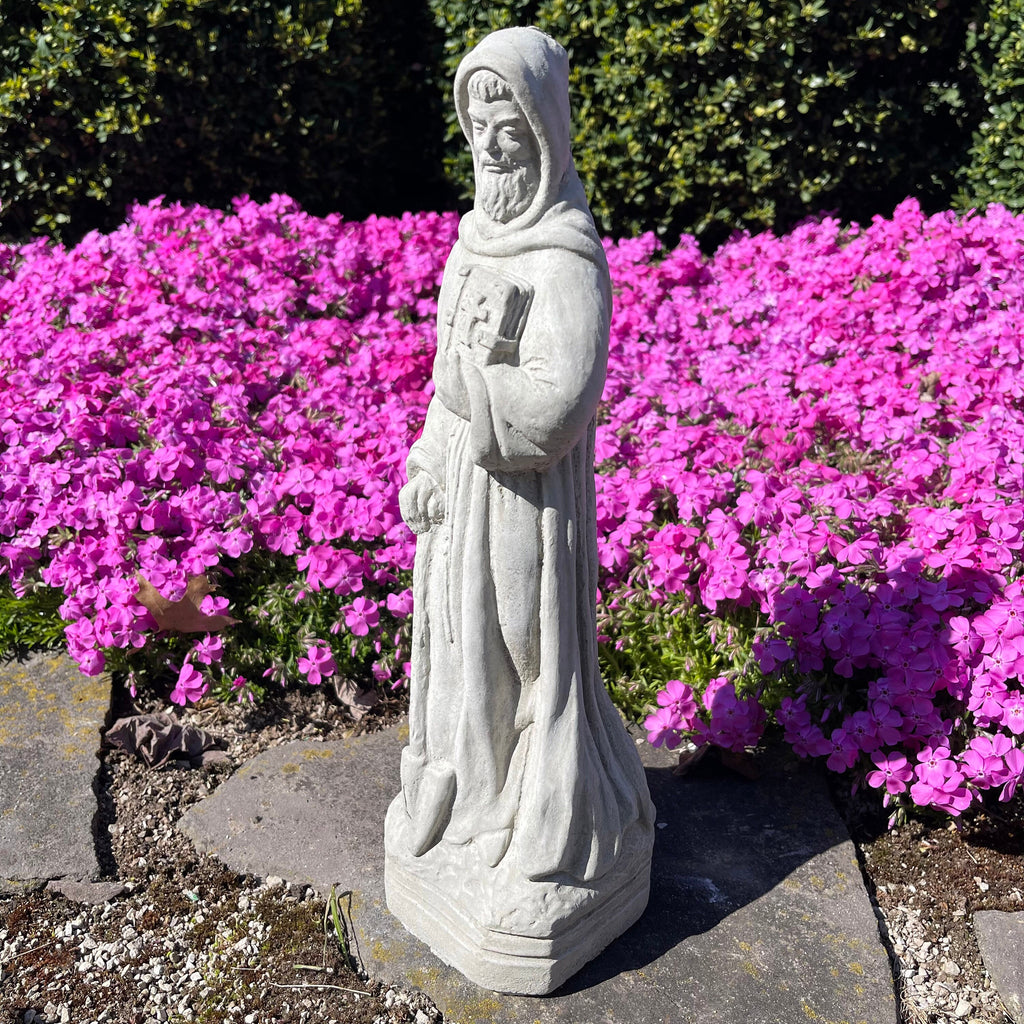 Saint Fiacre Garden Statue: 15" Catholic Sculpture Patron of Gardeners Religious Yard Art