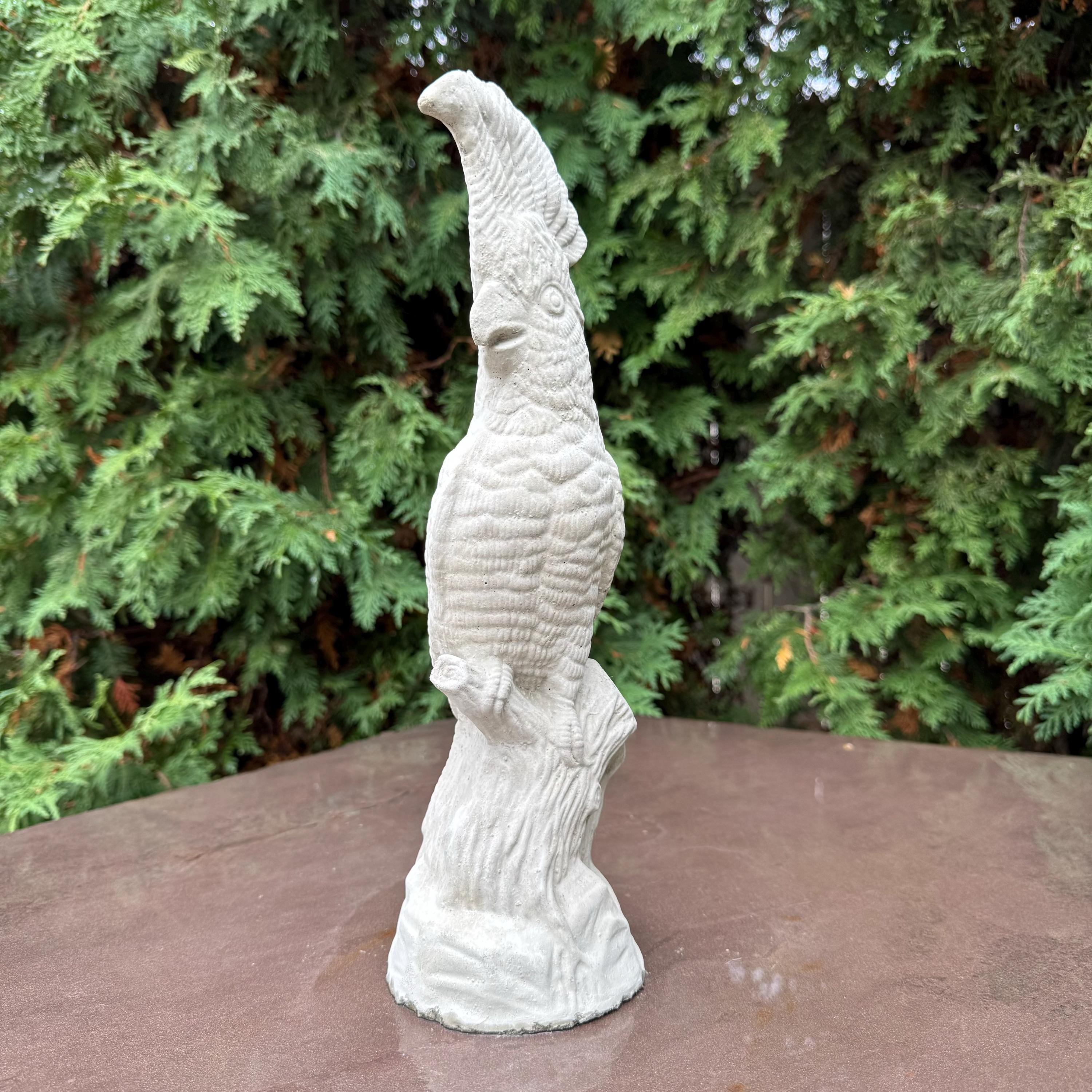Cockatoo Bird Statue: 13 Inch Concrete Garden Sculpture Outdoor Parrot Decor