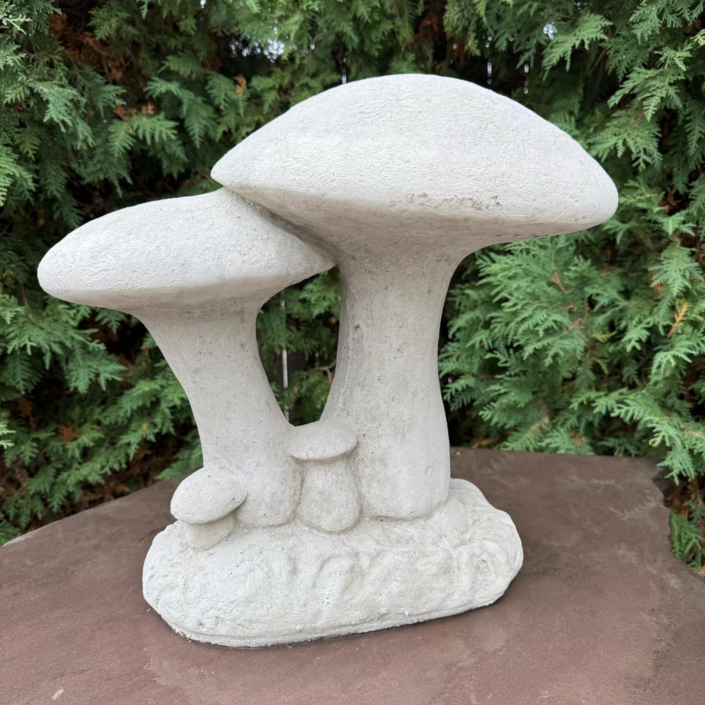 Large Concrete Mushroom Statue: 16 Inch Double Garden Sculpture for Outdoor Yard Decor - Fungus Art Ornament