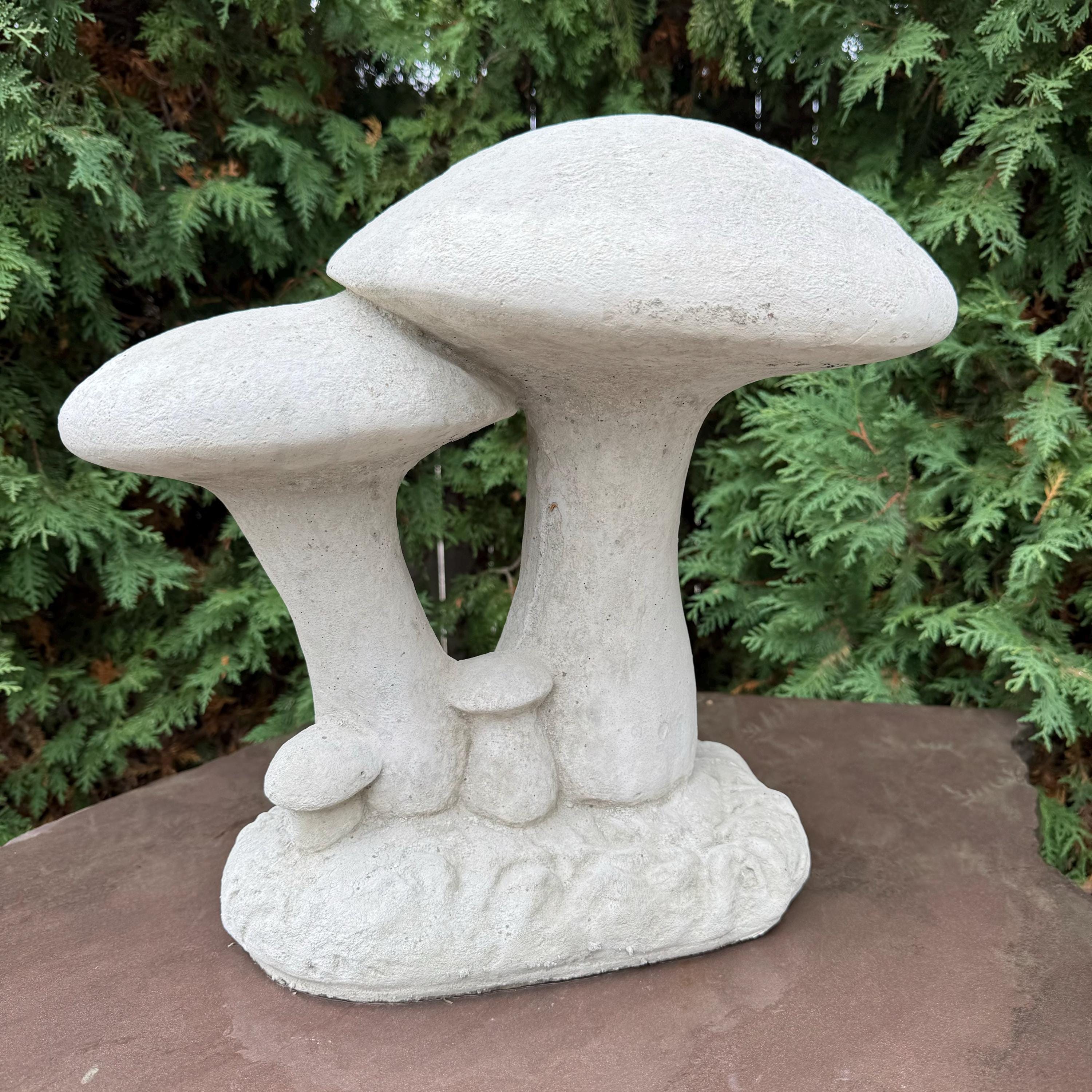 Large Concrete Mushroom Statue: 16 Inch Double Garden Sculpture for Outdoor Yard Decor - Fungus Art Ornament