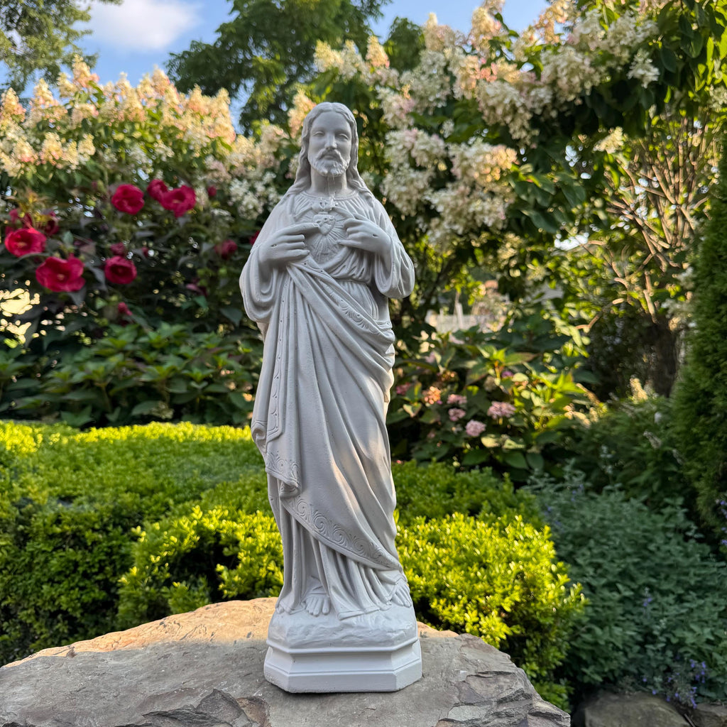 Handmade Concrete Jesus Garden Statue, Large Religious Sculpture (20 Inch)