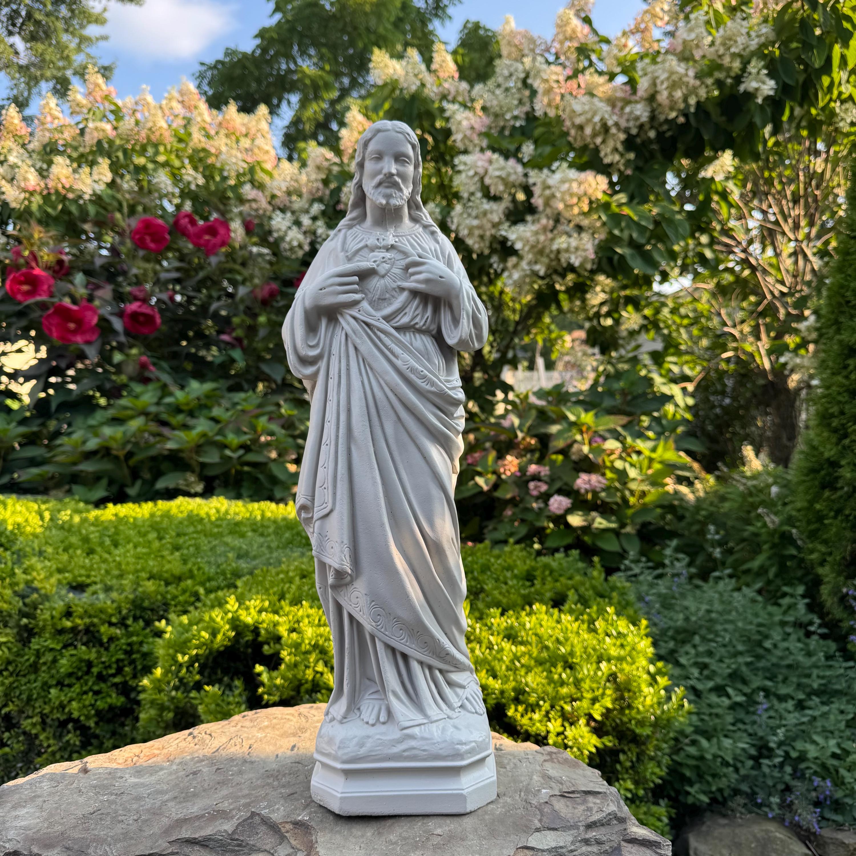 Handmade Concrete Jesus Garden Statue, Large Religious Sculpture (20 Inch)