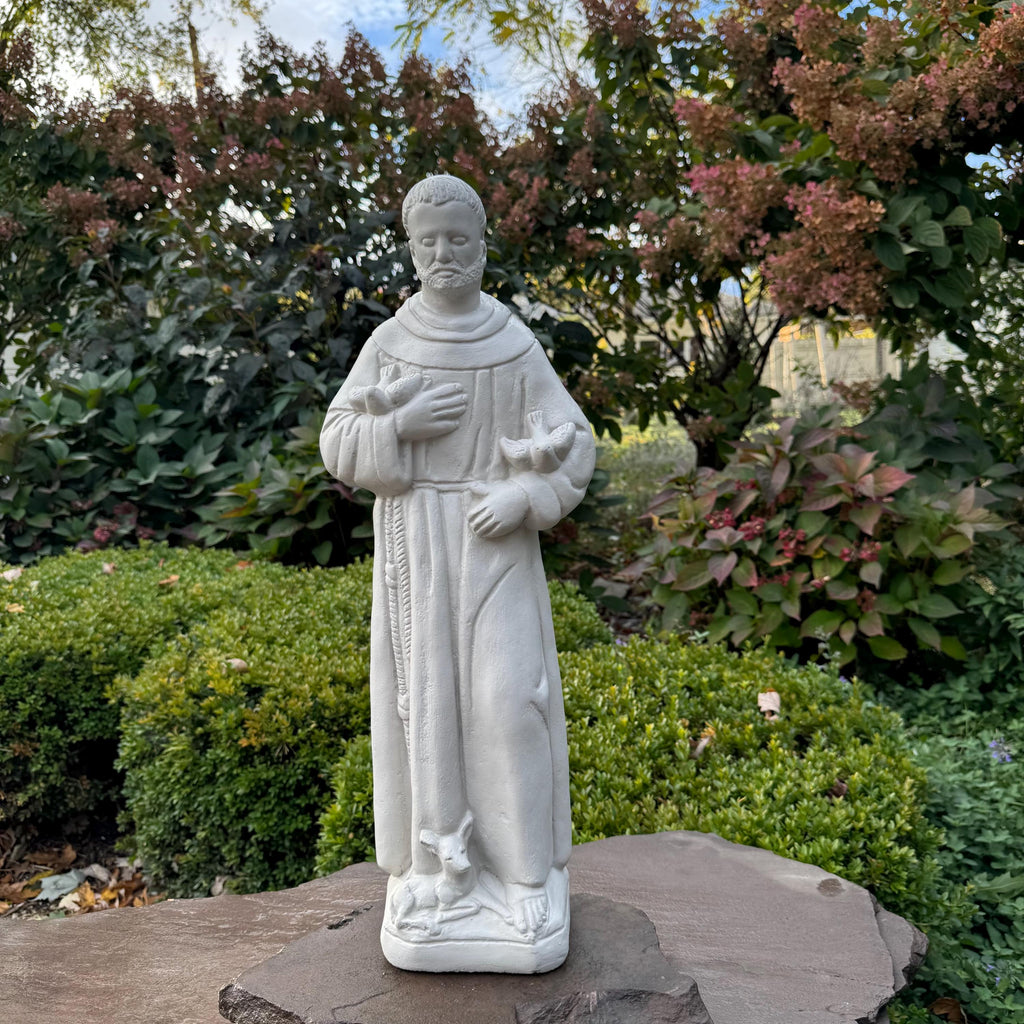 Large St Francis Assisi Religious Statue 24 Inch Concrete Garden Outdoor Yard Decor Catholic Saint Sculpture
