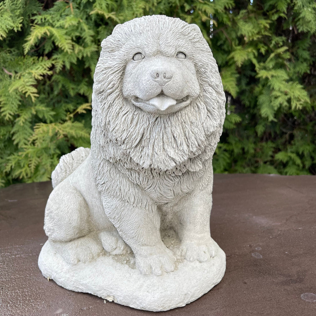 Concrete Chow Chow Garden Statue 10.5" Outdoor Dog Memorial Pet Sculpture Yard Decor