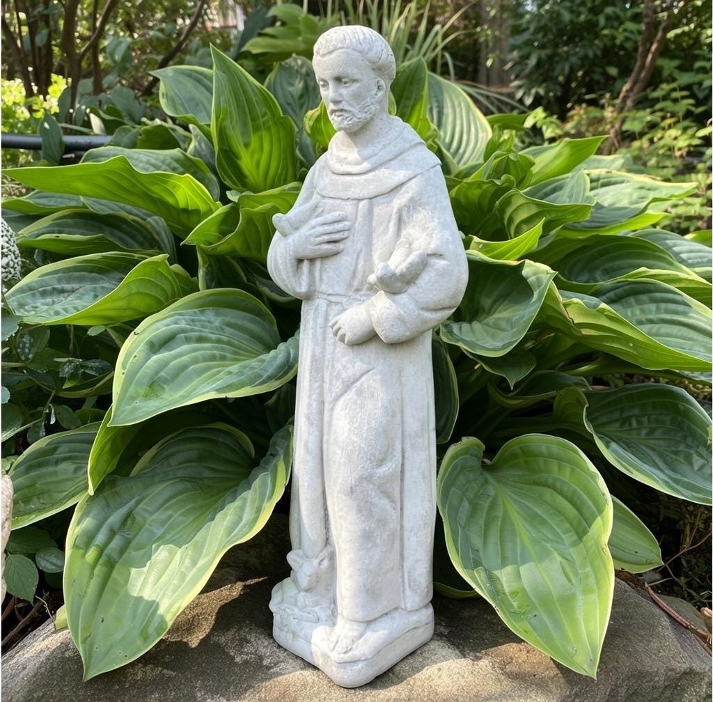 24 Inch Concrete Saint Francis Statue with Birds Catholic Garden Religious Sculpture Yard Decor Lawn Ornament Gift
