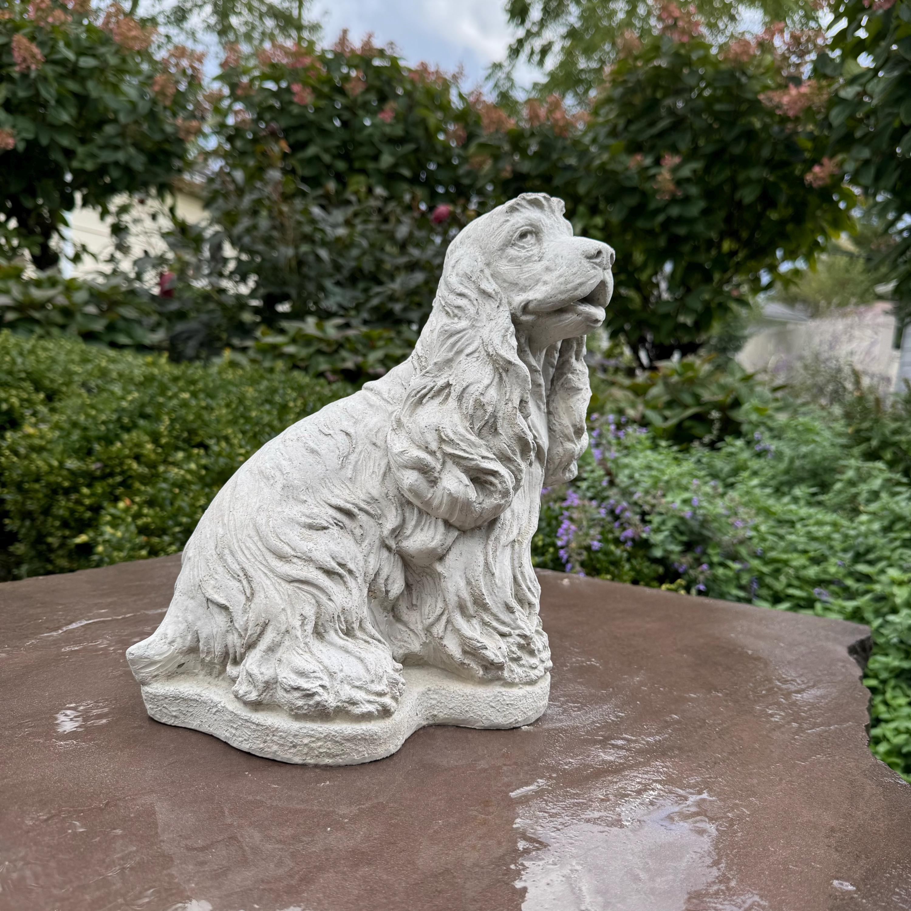 Cocker Spaniel Garden Statue 12 Inch Concrete Dog Memorial Figure Sculpture Yard Decor Pet Remembrance Ornament