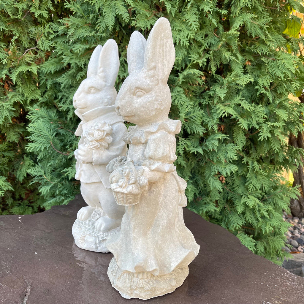 Large Lily Bobtail & Peter Rabbit Garden Statue Set 17" Beatrix Potter Outdoor Sculptures Cement Yard Decor
