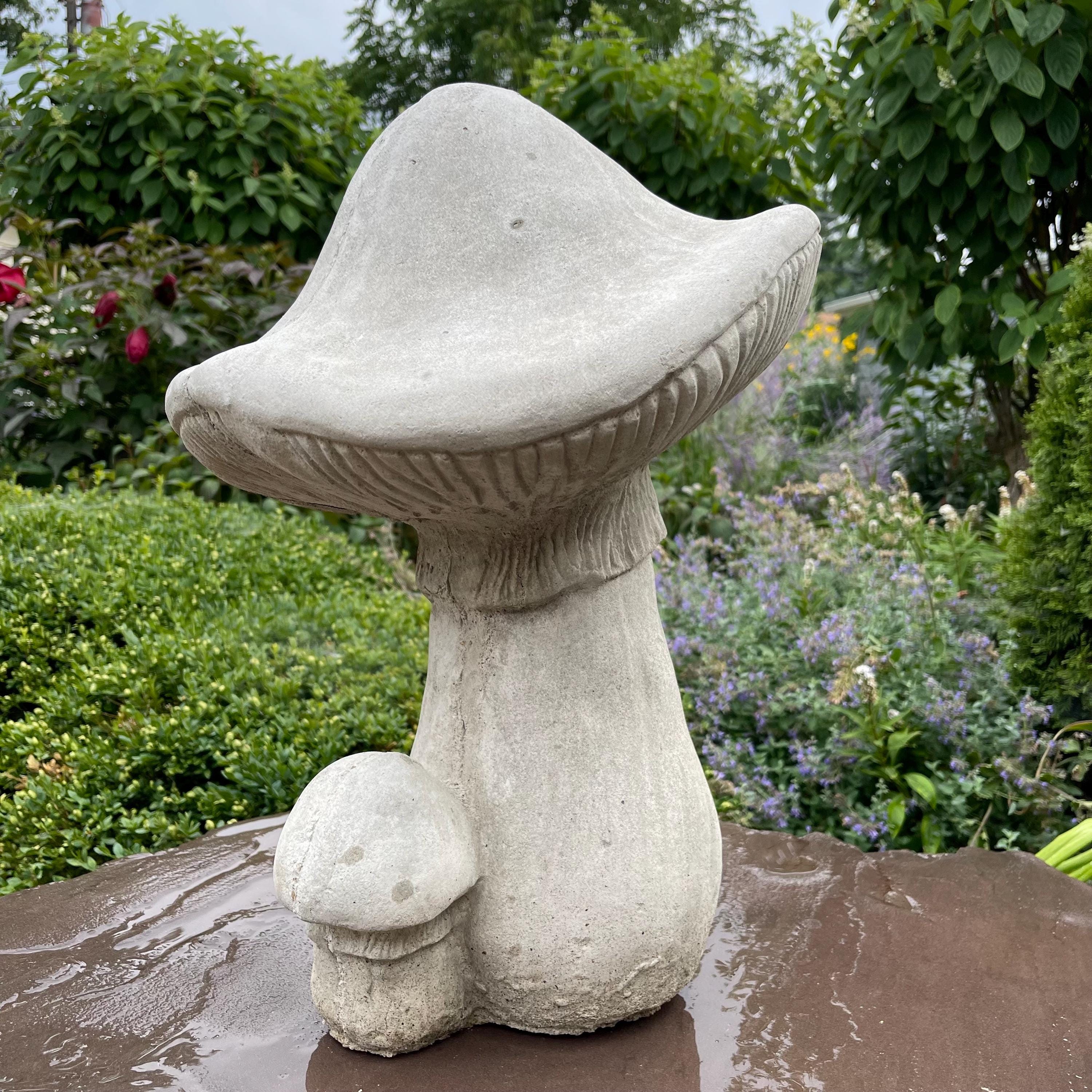 19 Inch Handmade Concrete Mushroom Garden Statue Whimsical Toadstool Yard Art Lawn Ornament Sculpture