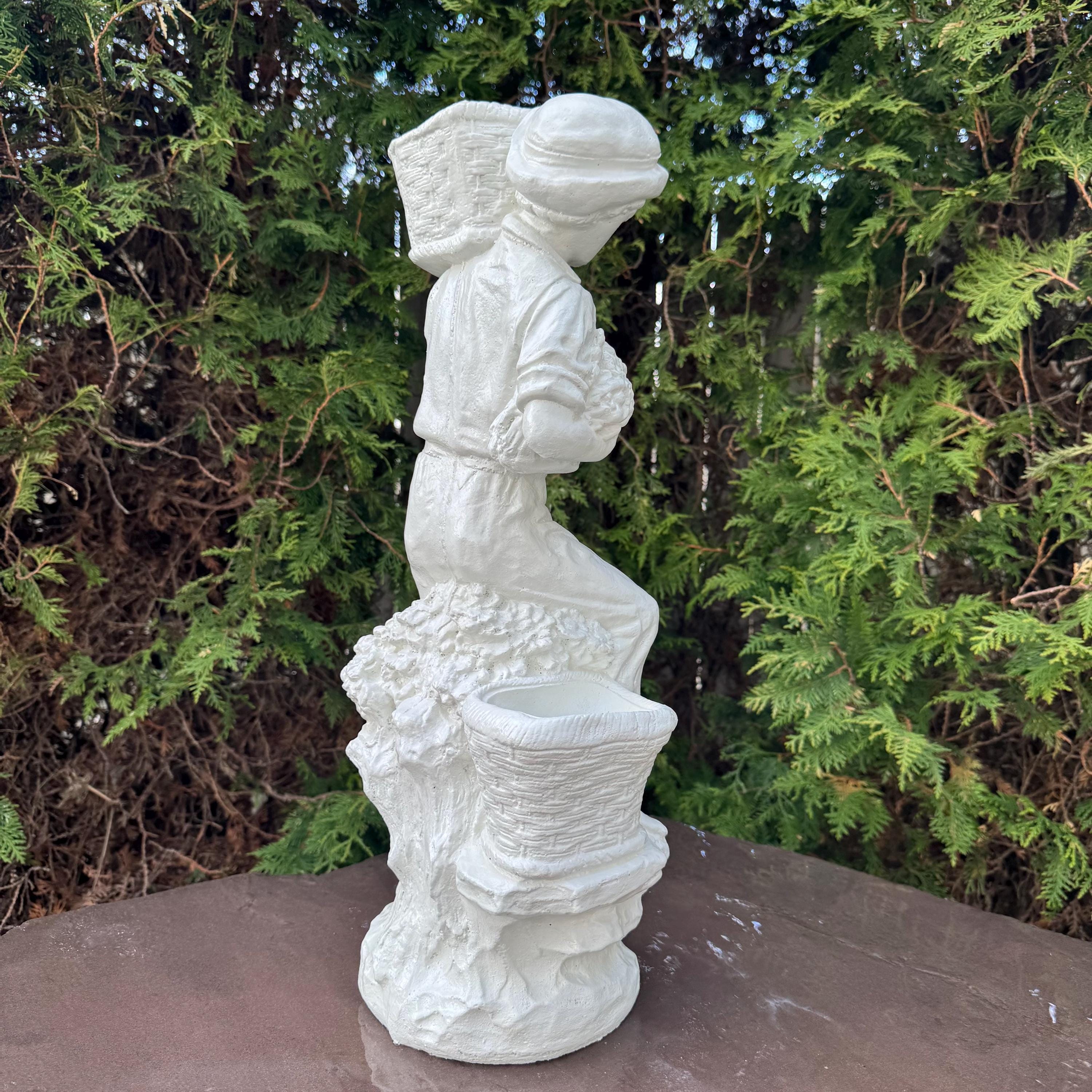 21" Italian Concrete Man Garden Statue: European Style Cement Lawn Ornament Classical Mediterranean Roman Decor