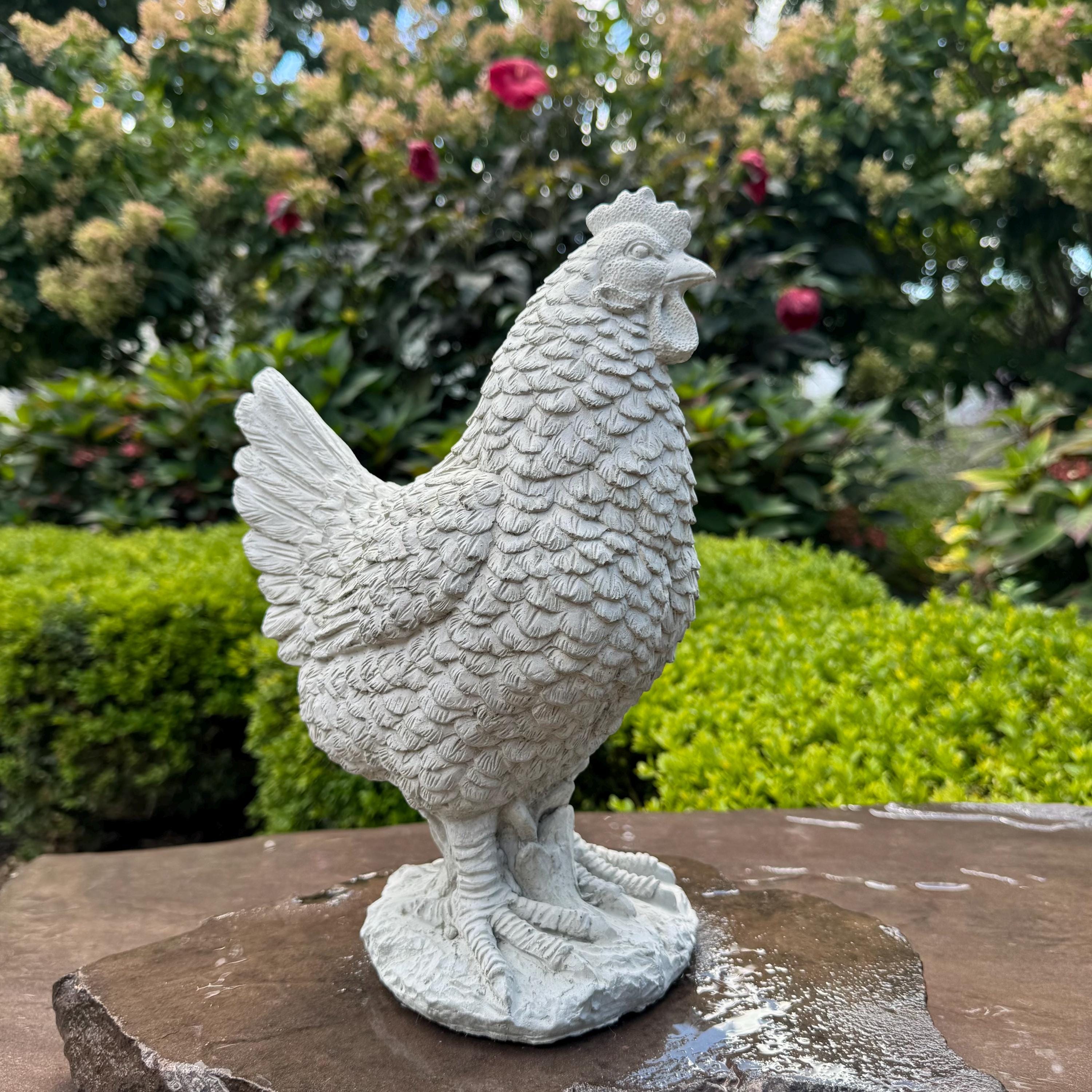 Concrete Chicken Statue 11.75" Garden Sculpture Outdoor Farmhouse Yard Art Animal Decor Gift