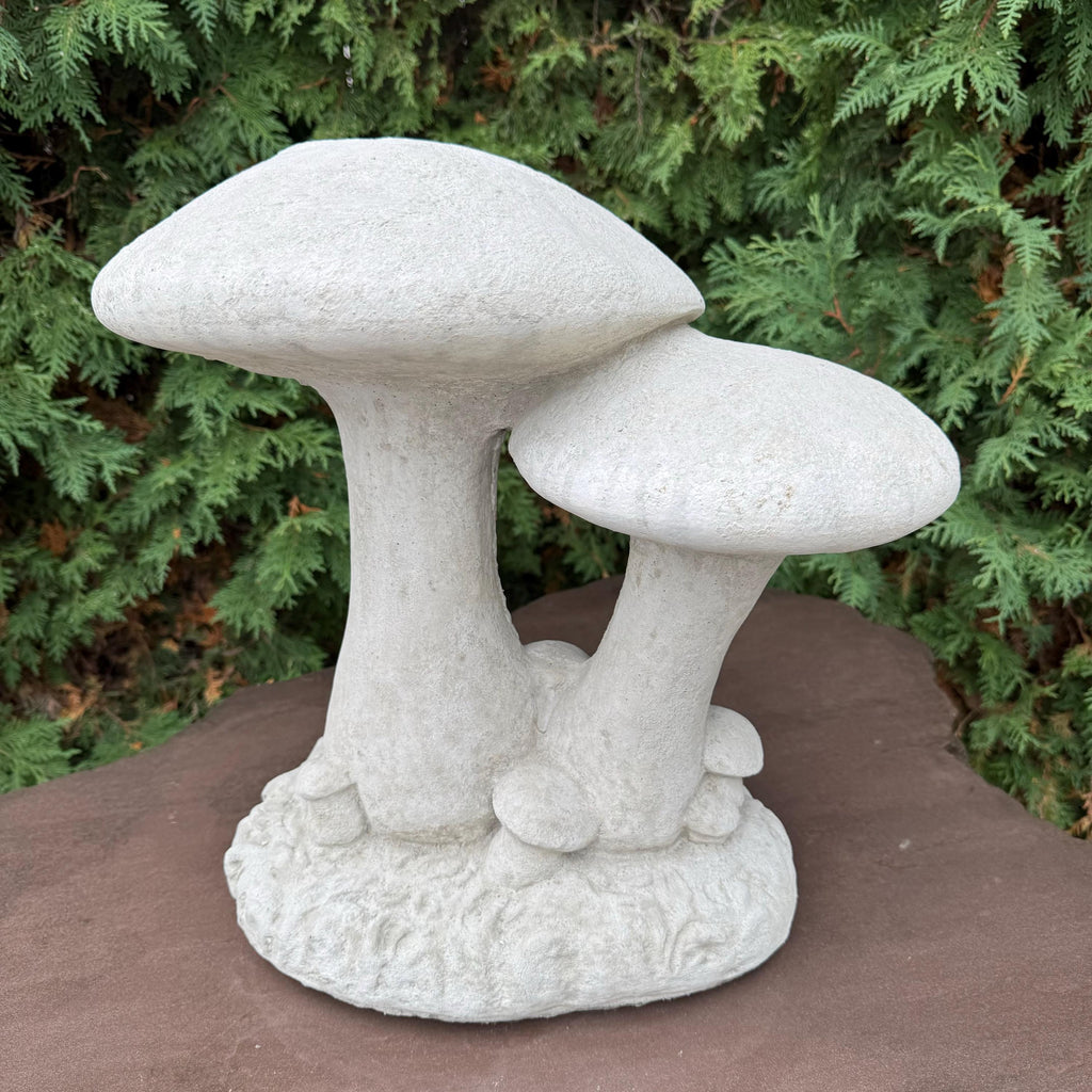Large Concrete Mushroom Statue: 16 Inch Double Garden Sculpture for Outdoor Yard Decor - Fungus Art Ornament