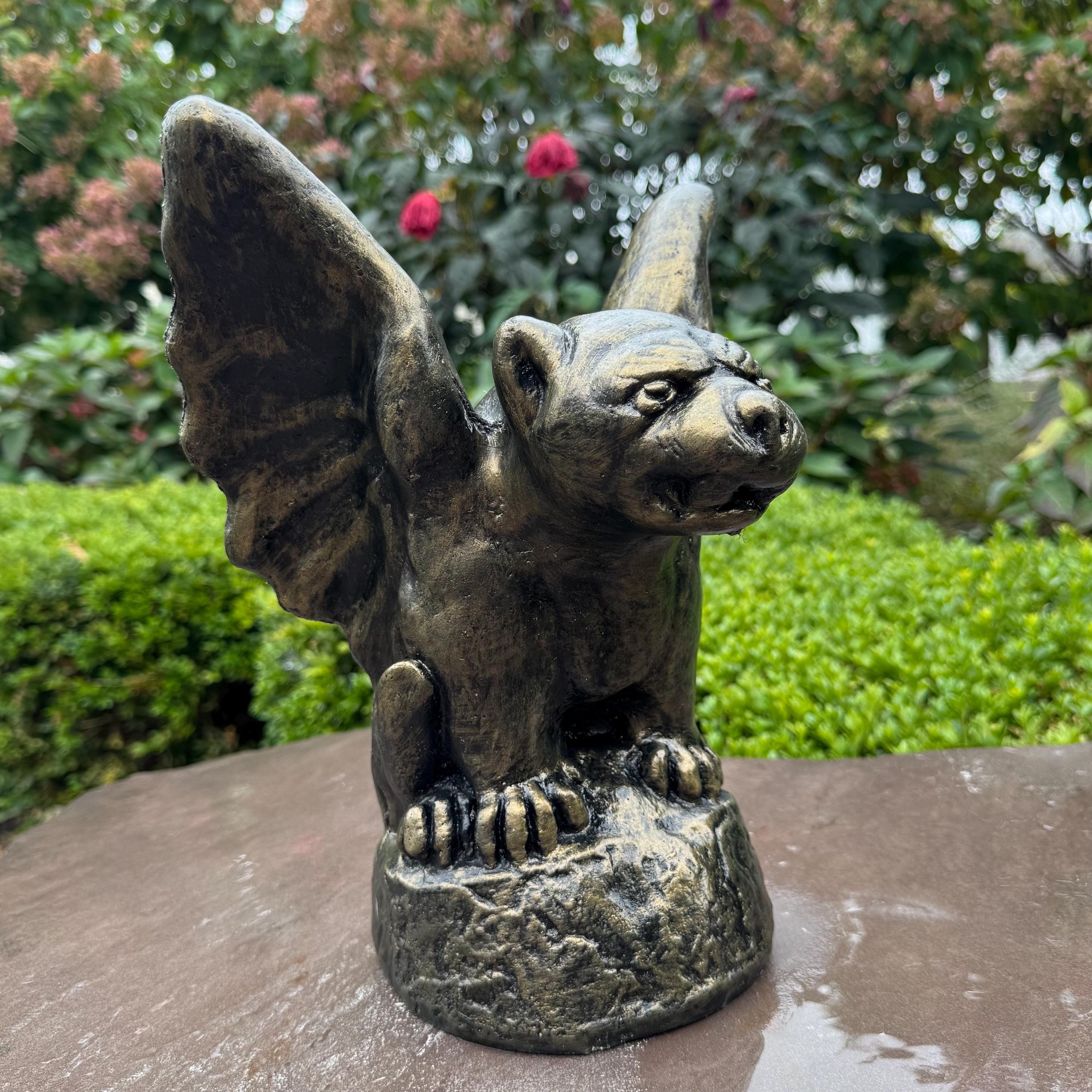 11 inch Concrete Gargoyle Statue - Gothic Garden Sculpture, Halloween Decor, Spooky Yard Ornament Gift