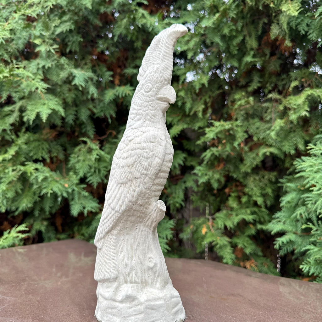 Cockatoo Bird Statue: 13 Inch Concrete Garden Sculpture Outdoor Parrot Decor