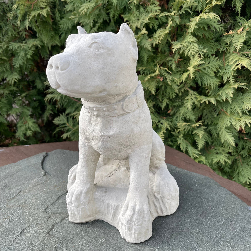 Concrete Pitbull Garden Statue 12.5" Outdoor Dog Sculpture Yard Art Memorial Decor