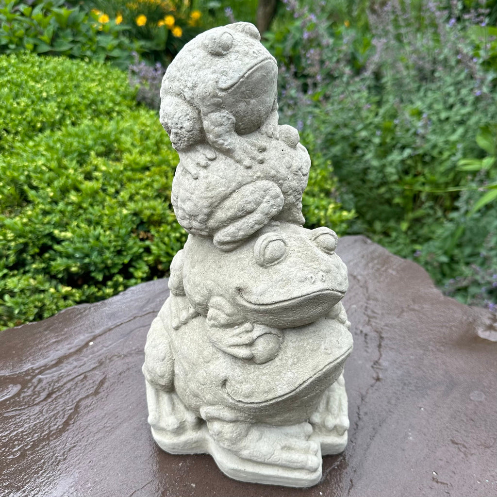 Concrete Frog Stack Statue 13 Inch Outdoor Garden Sculpture Stacked Totem Pole Yard Art Lawn Ornament Zen Decor Gift