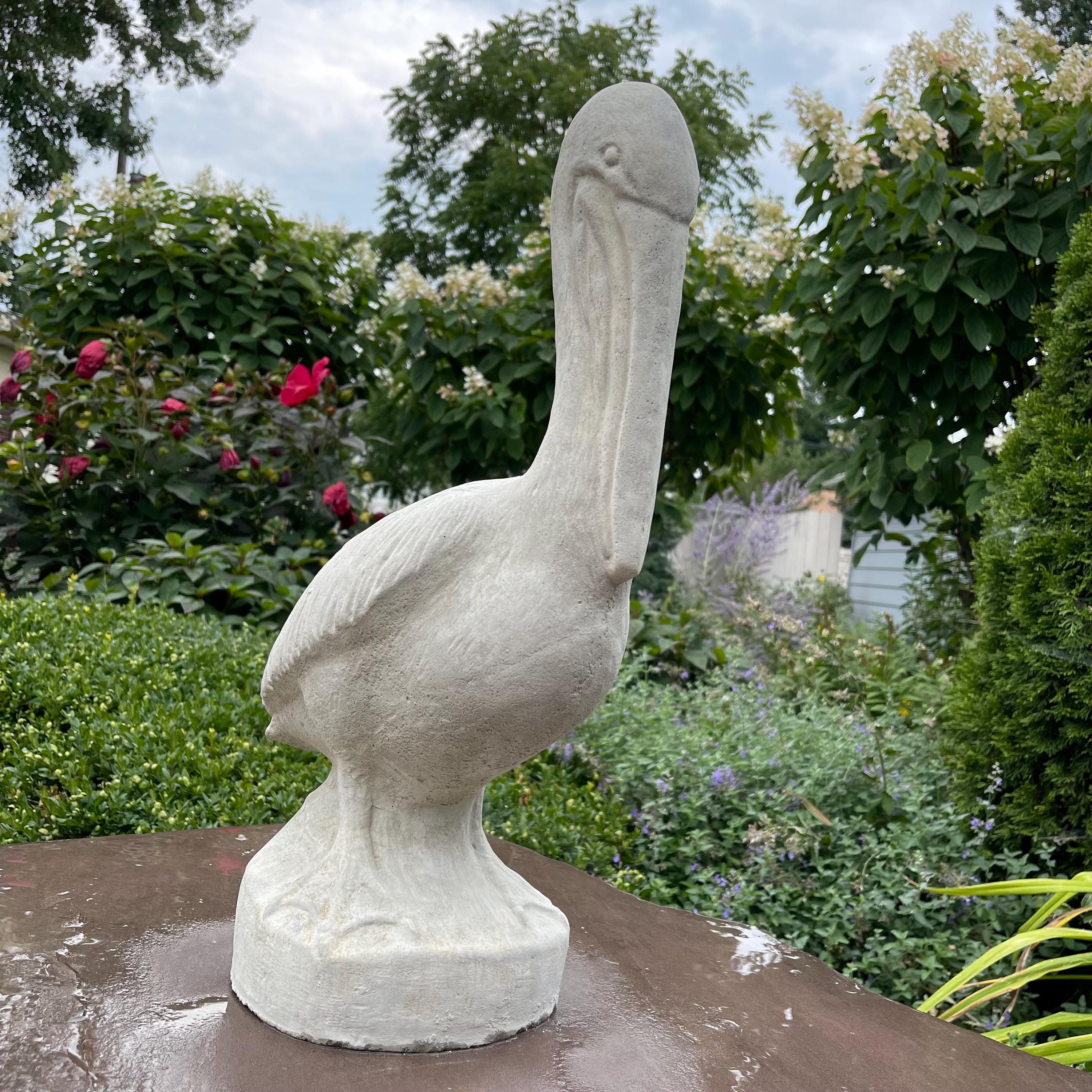 Large Concrete Pelican Statue 20" Coastal Garden Bird Decor Heavy Outdoor Cement Nautical Yard Art