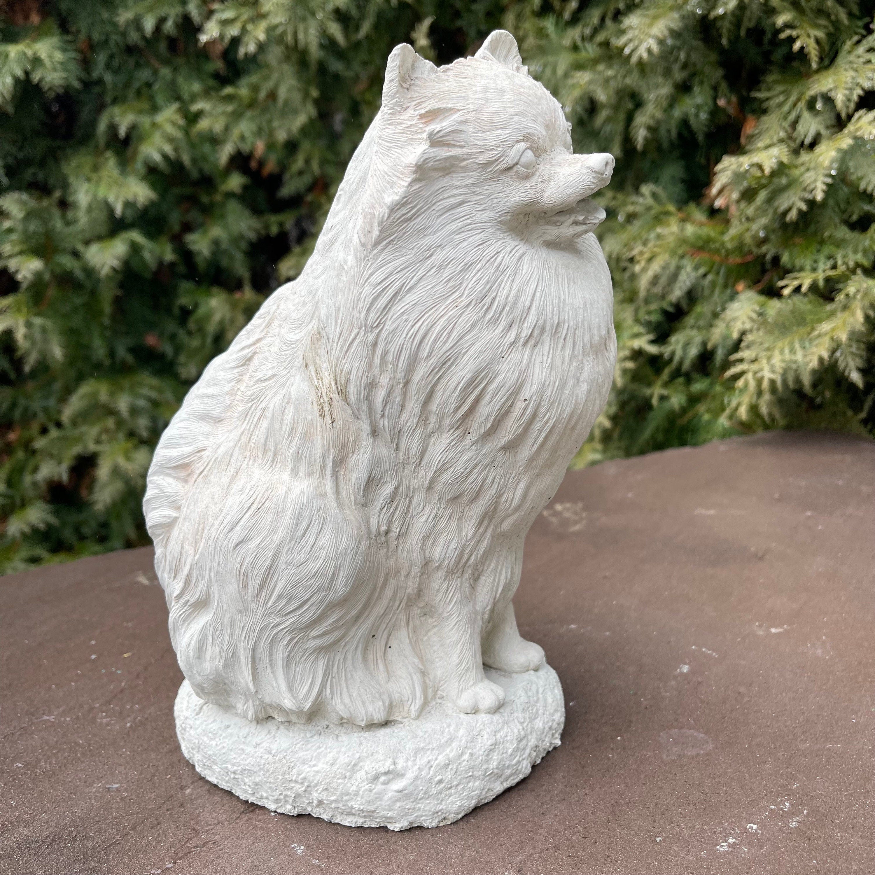 Concrete Pomeranian Garden Statue 10" Handmade Dog Memorial Sculpture Pet Loss Gift Yard Decor