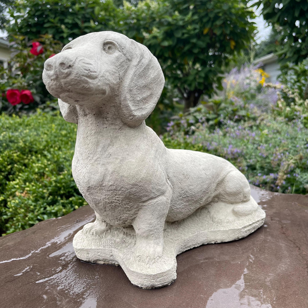 Concrete Dachshund Garden Statue 16 Inch Wiener Dog Memorial Figurine Yard Art Lawn Ornament Pet Sculpture