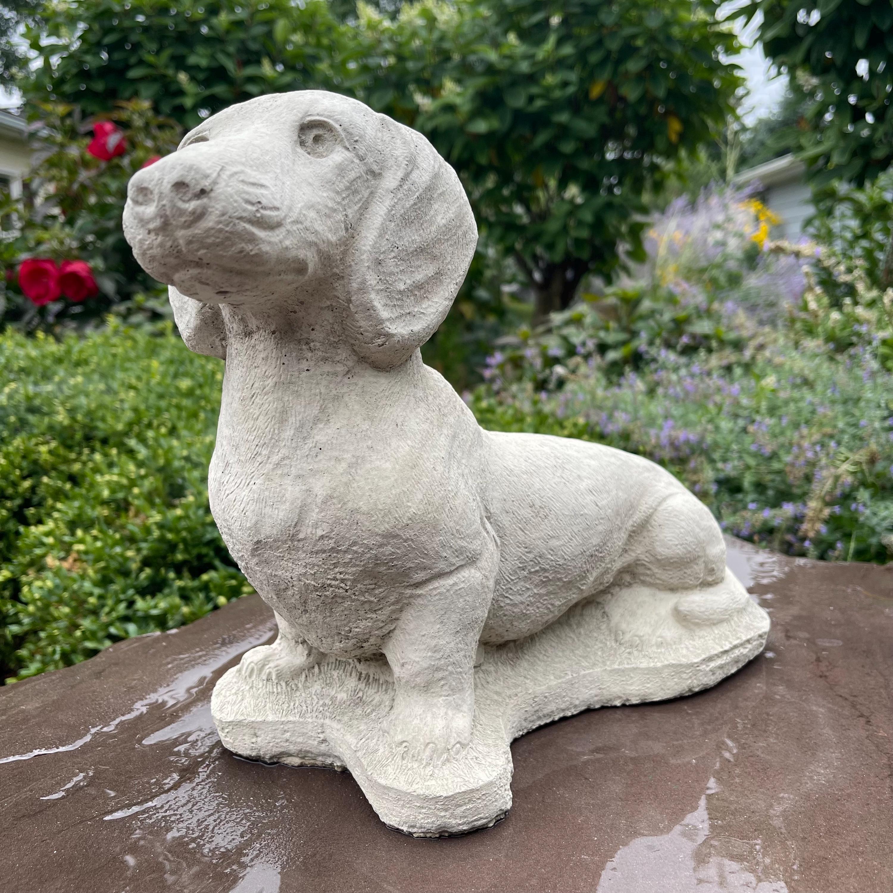 Concrete Dachshund Garden Statue 16 Inch Wiener Dog Memorial Figurine Yard Art Lawn Ornament Pet Sculpture