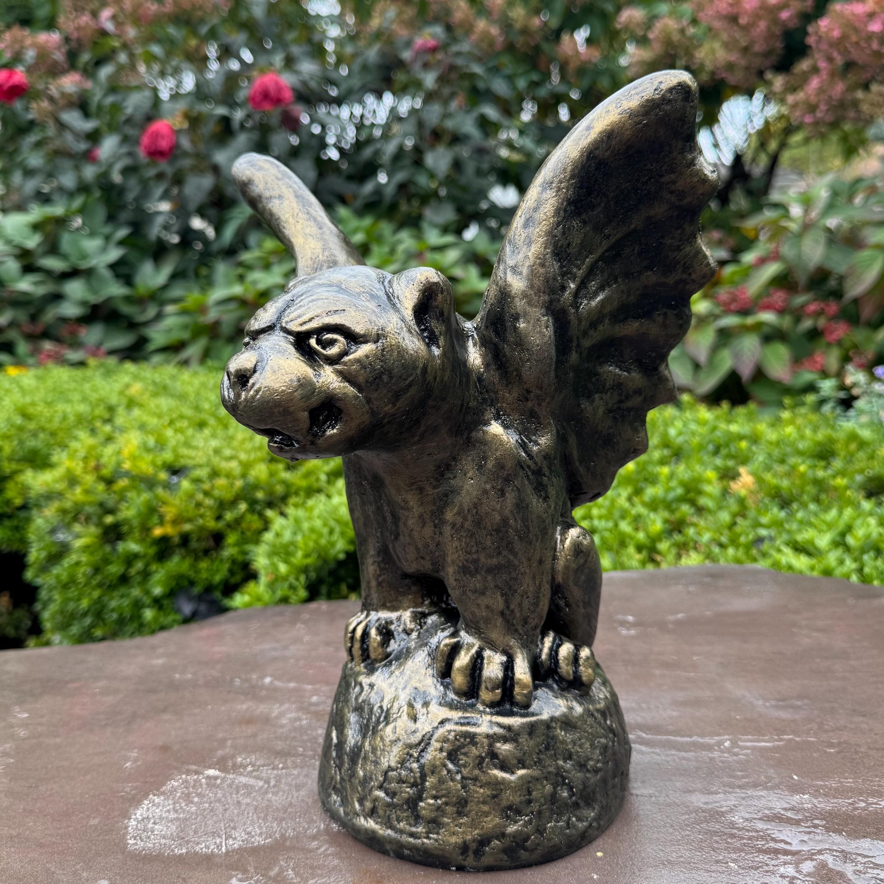 11 inch Concrete Gargoyle Statue - Gothic Garden Sculpture, Halloween Decor, Spooky Yard Ornament Gift