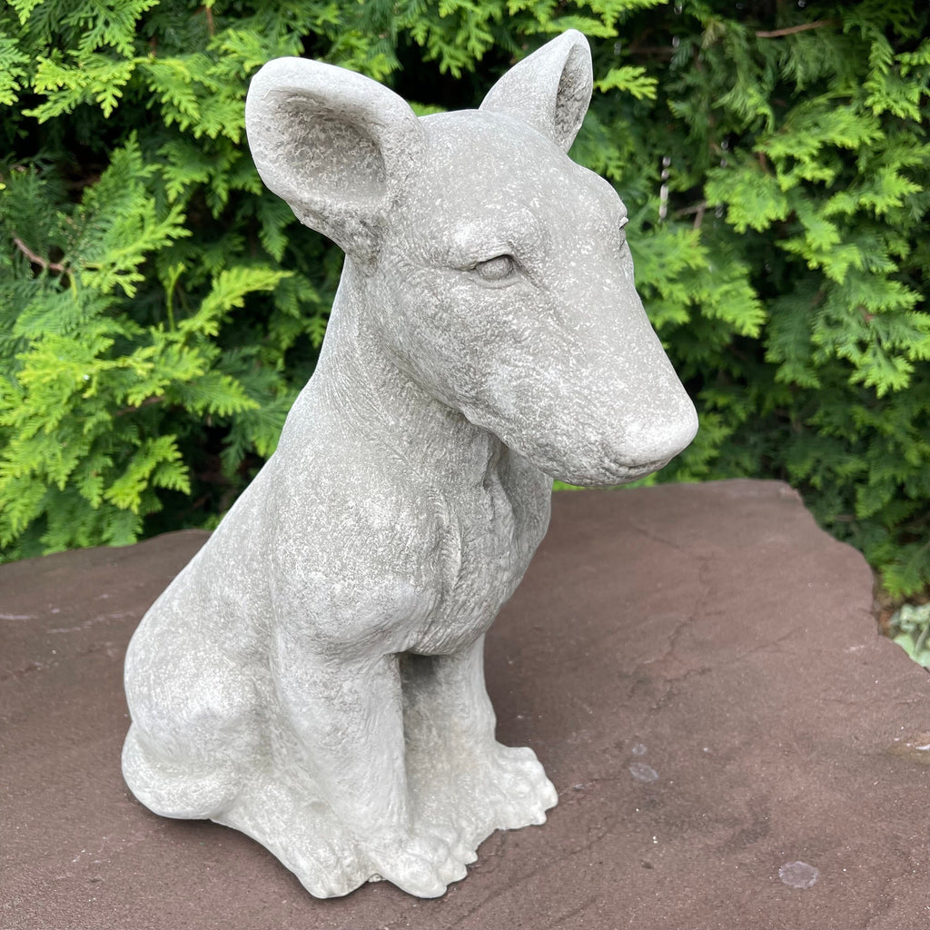 Bull Terrier Garden Statue 12.5 Inch Concrete Dog Sculpture Yard Art Memorial Pet Decor
