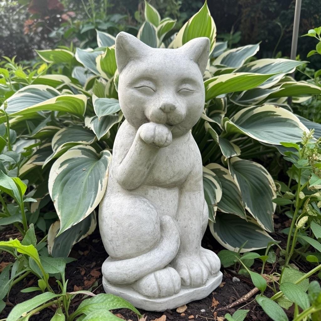 Concrete Cat Statue 16" Cement Cat Garden Statues