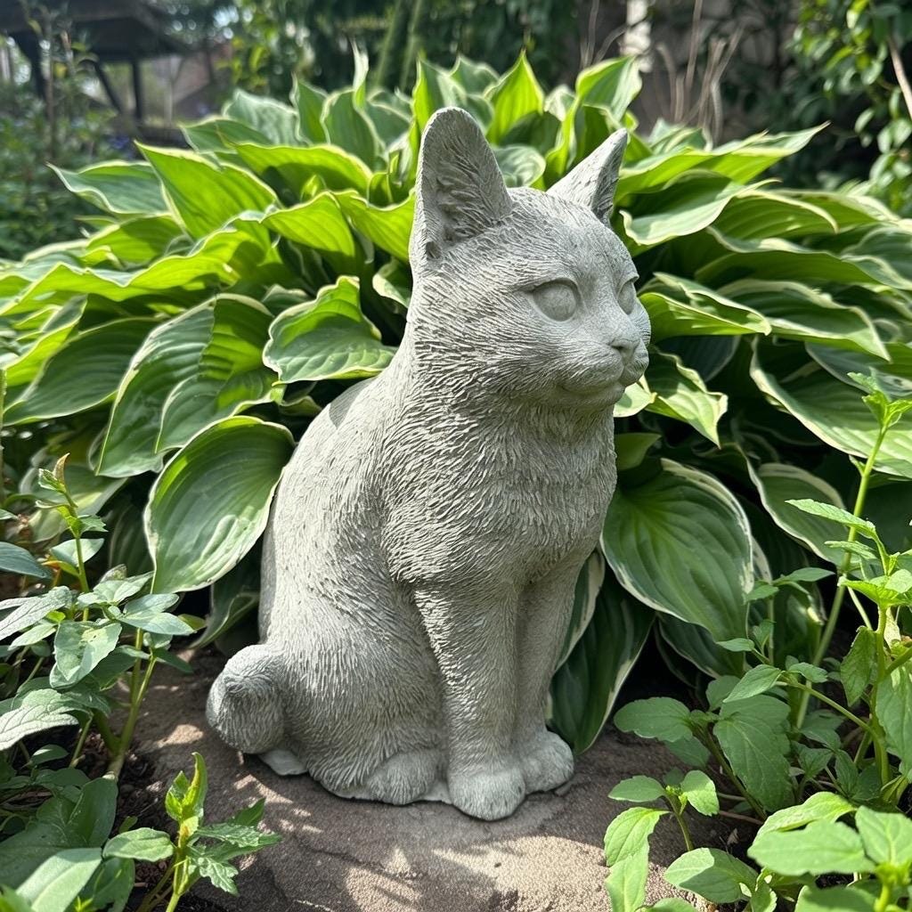Cat Cement Statue 12" Concrete Cat Sculpture For Garden