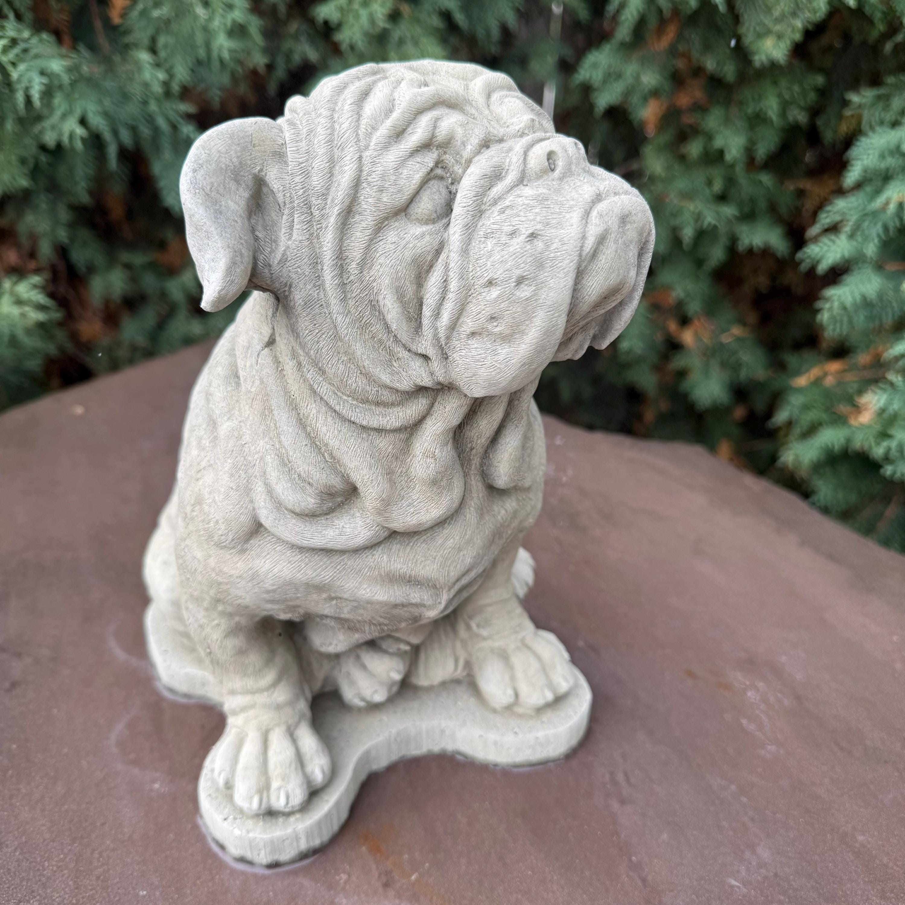 Concrete Bulldog Statue: 10" Outdoor Garden Sculpture Sitting Pose - Durable Yard Art Decor