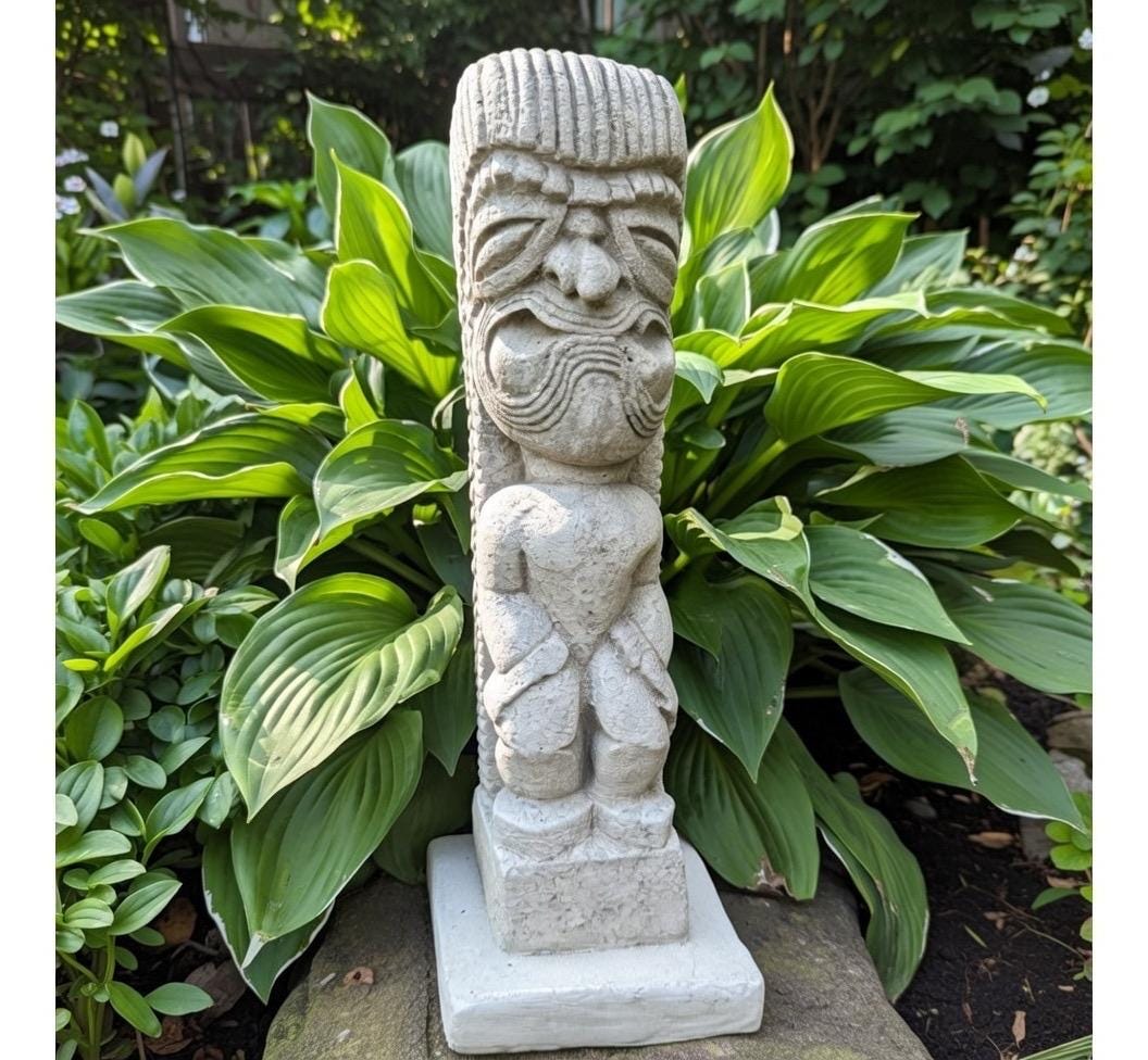 Concrete Tiki Totem 16.5" Polynesian Garden Sculpture Statue Yard Art Outdoor Decor