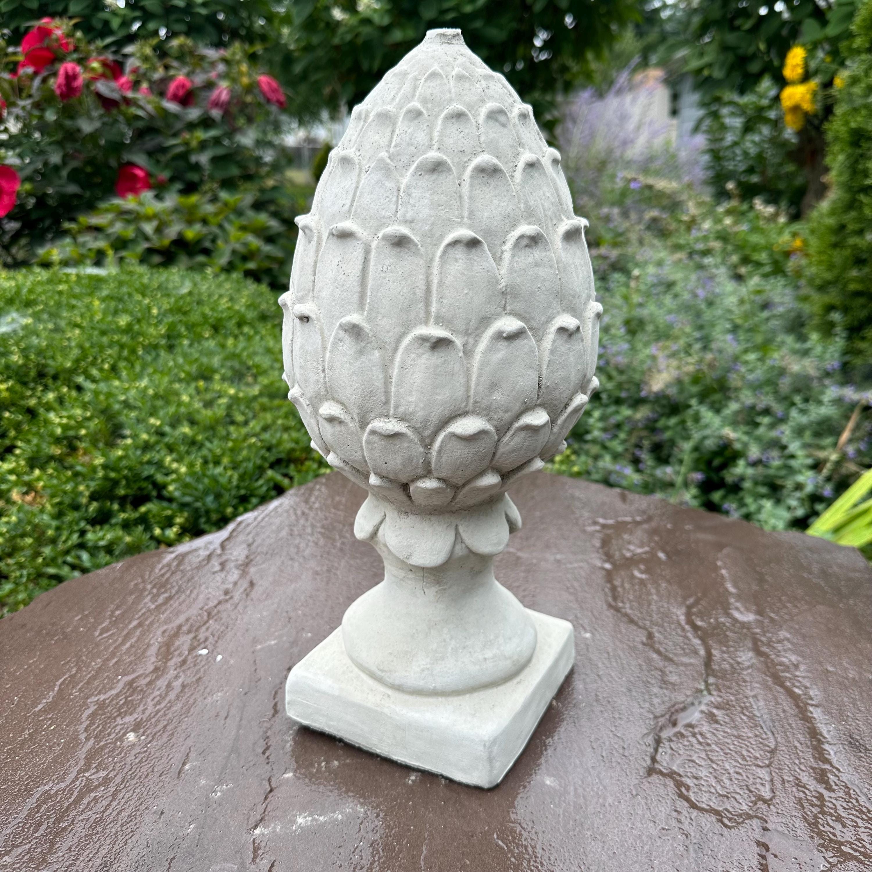 Concrete Artichoke Finial Fountain Top 14.5" Outdoor Garden Statue Sculpture Yard Ornament