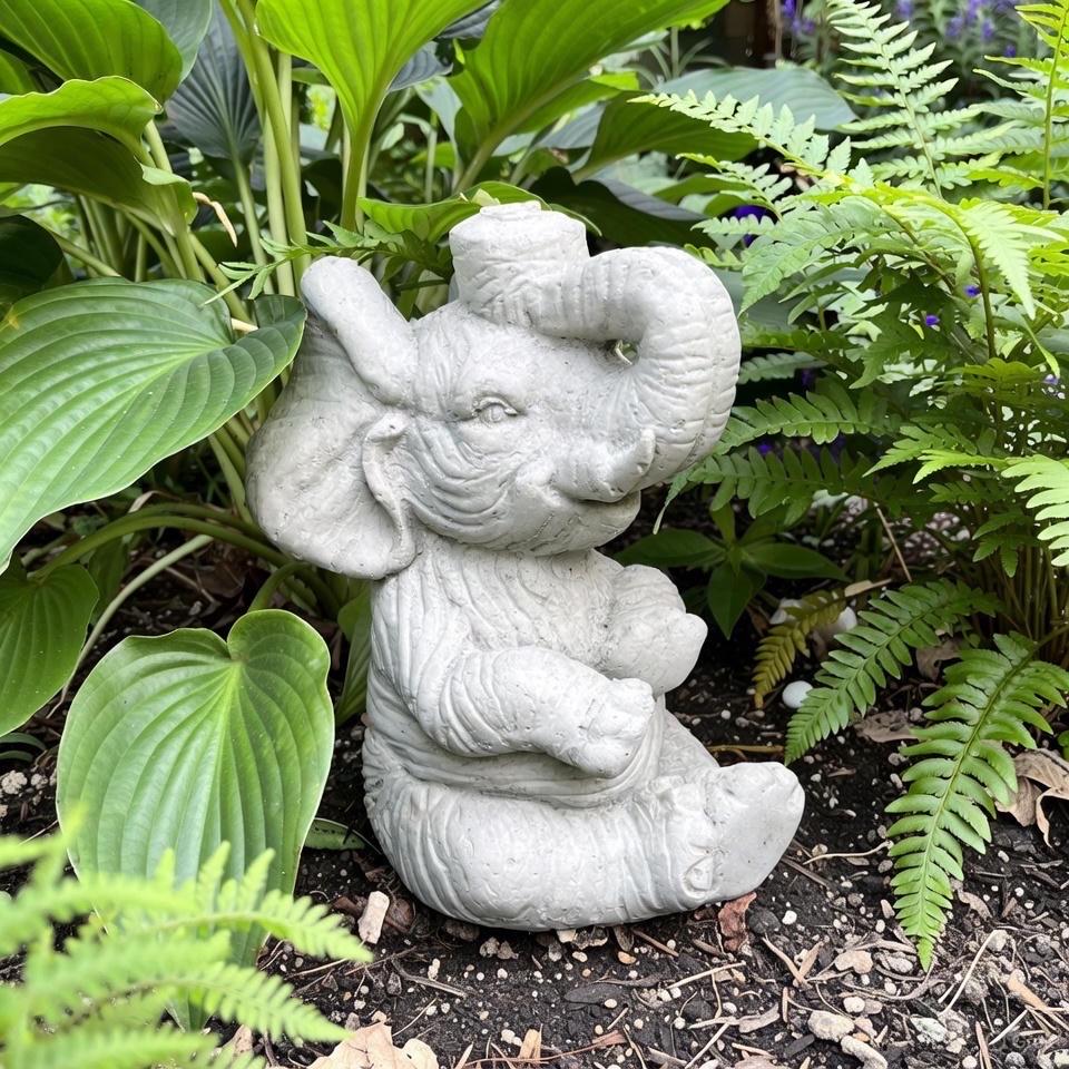 Concrete Elephant Fountain Top 10" Outdoor Garden Statue Water Feature Yard Art Sculpture Spitter