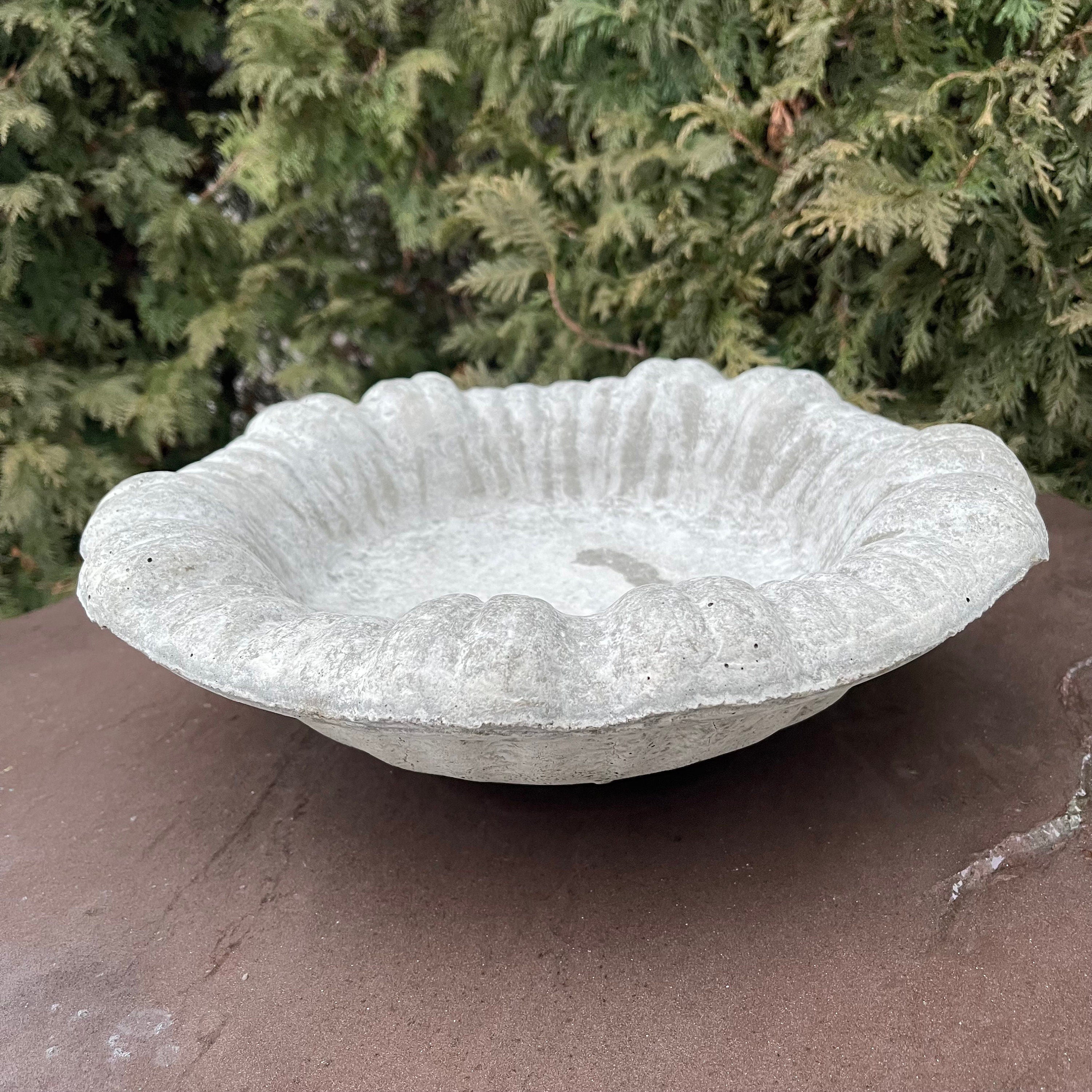 Small Cement Bird Bath Bowl: 13" Modern Concrete Bird Bath