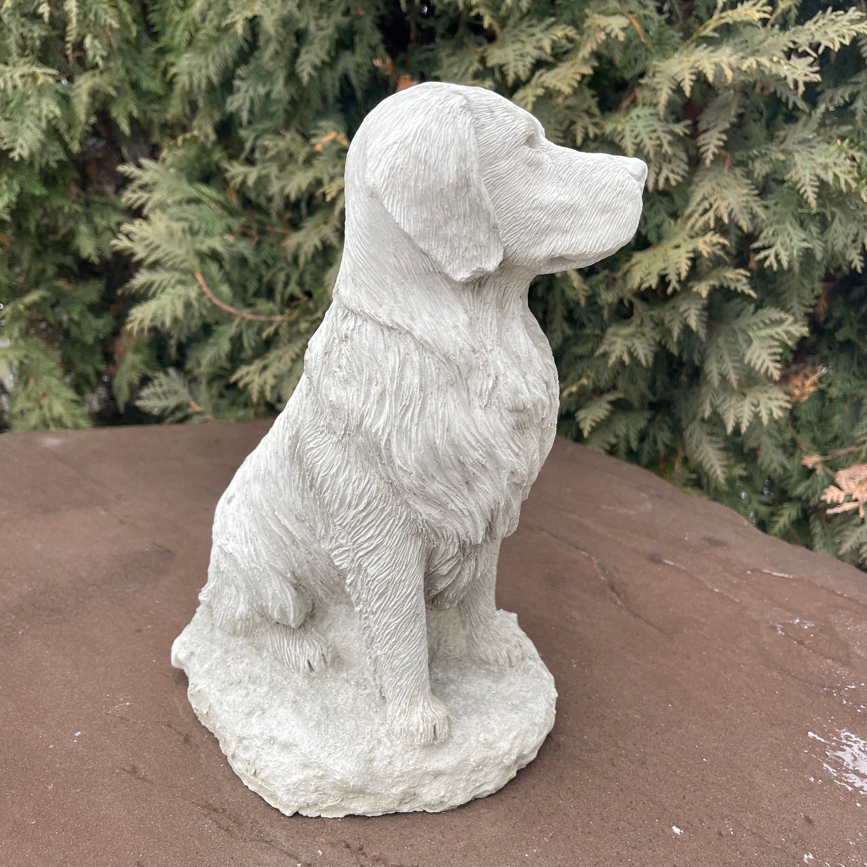 Concrete Golden Retriever Memorial Statue 11" Garden Sculpture Pet Loss Gift Dog Art Yard Decor Ornament