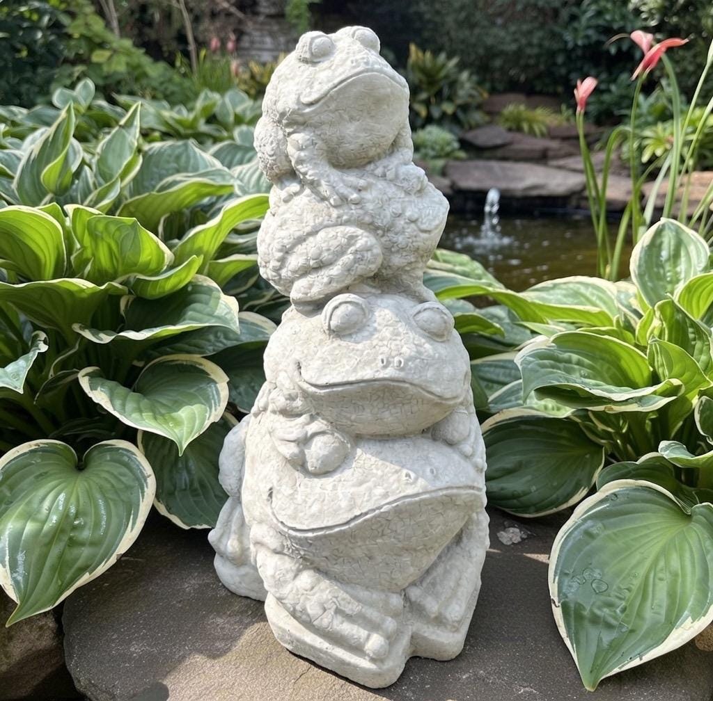 Concrete Frog Stack Statue 13 Inch Outdoor Garden Sculpture Stacked Totem Pole Yard Art Lawn Ornament Zen Decor Gift