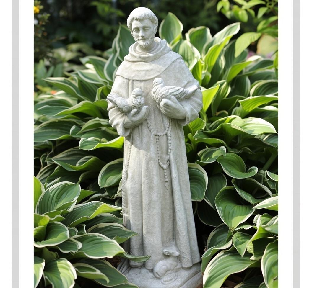 Concrete Saint Francis Statue with Birds 27" Catholic Garden Sculpture Assisi Yard Art Religious Decor